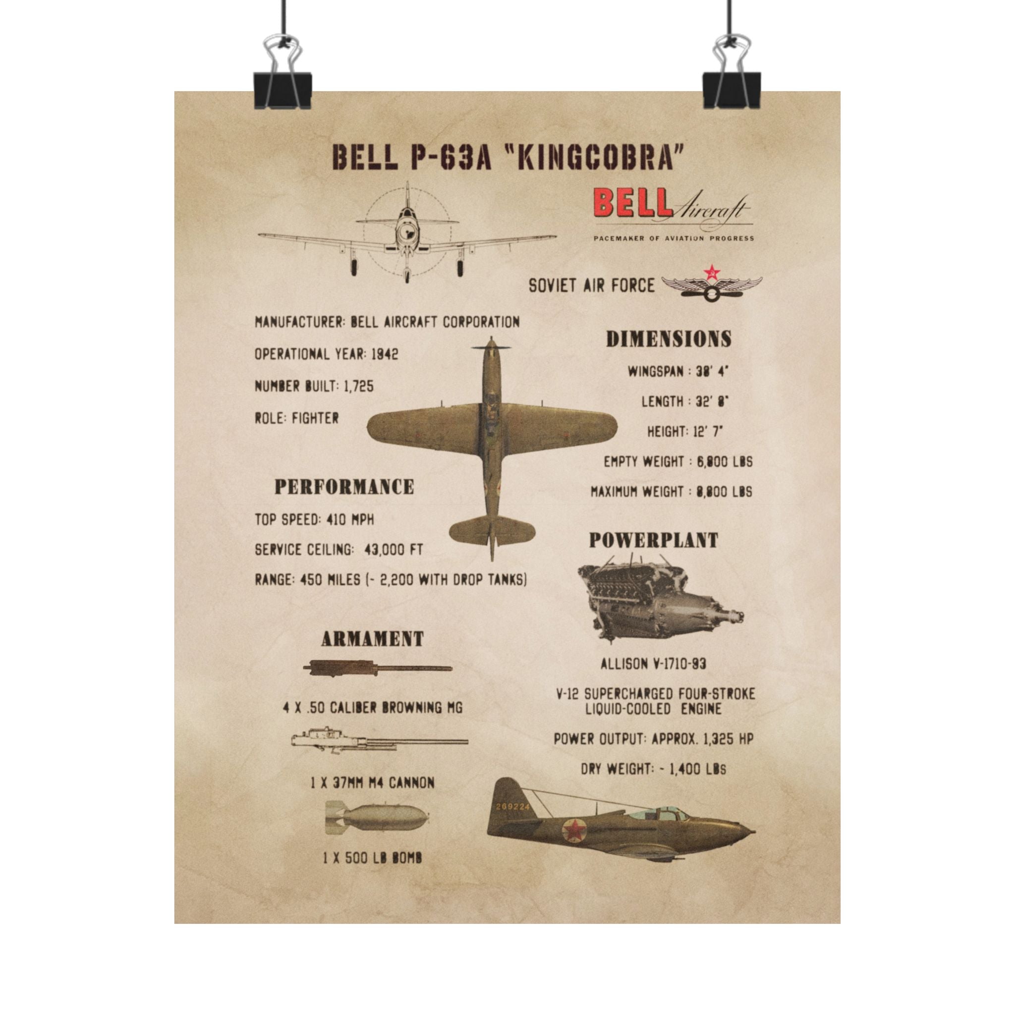Matte Poster | P-63A "Kingcobra" Specs