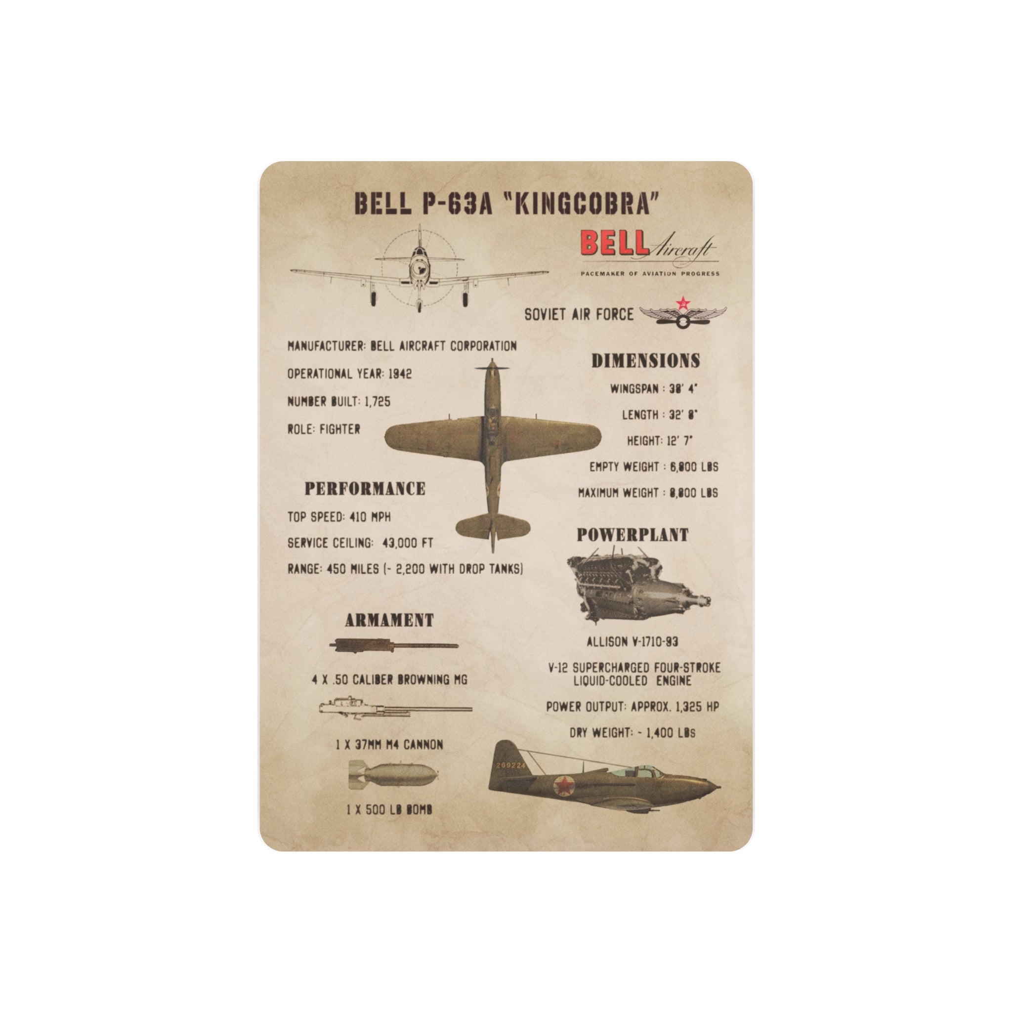 Metal Poster | P-63A "Kingcobra" Specs