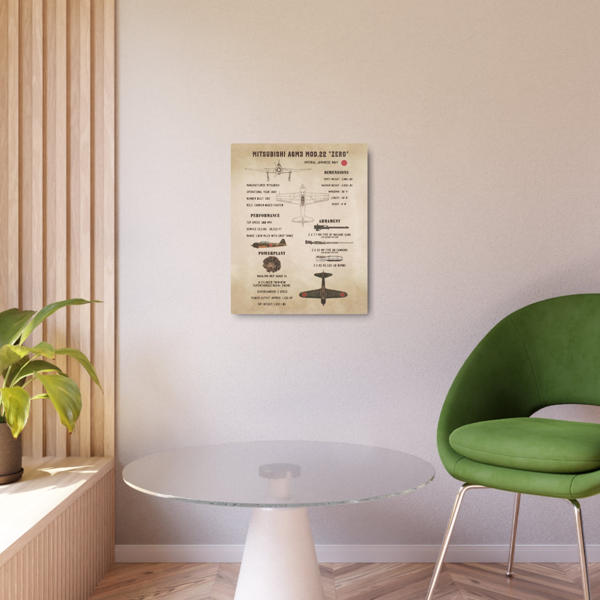 Metal Poster | Mitsubishi A6M3 Mod.22 "Zero" Specs