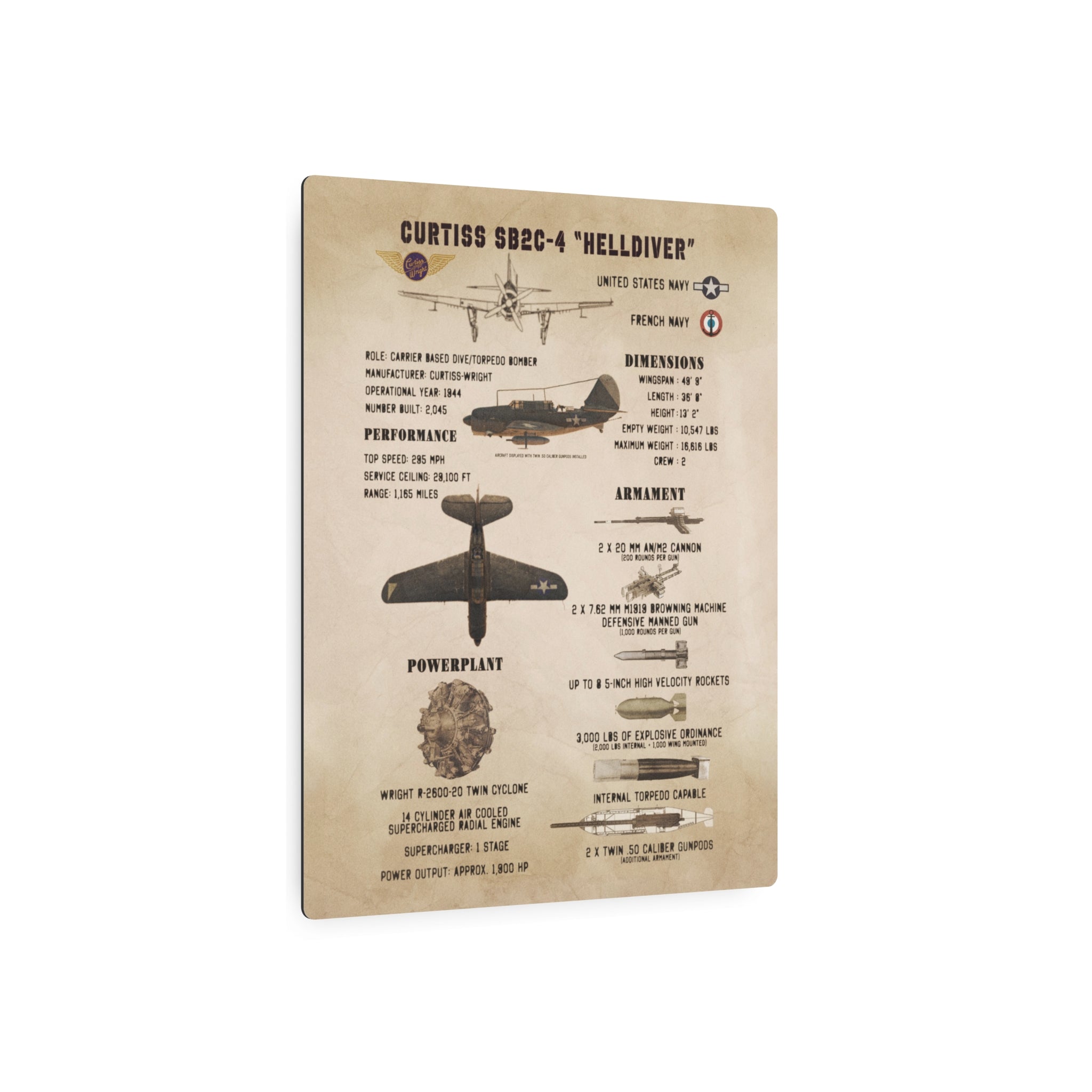 Metal Poster | Curtiss SB2C-4 "Helldiver" Specs