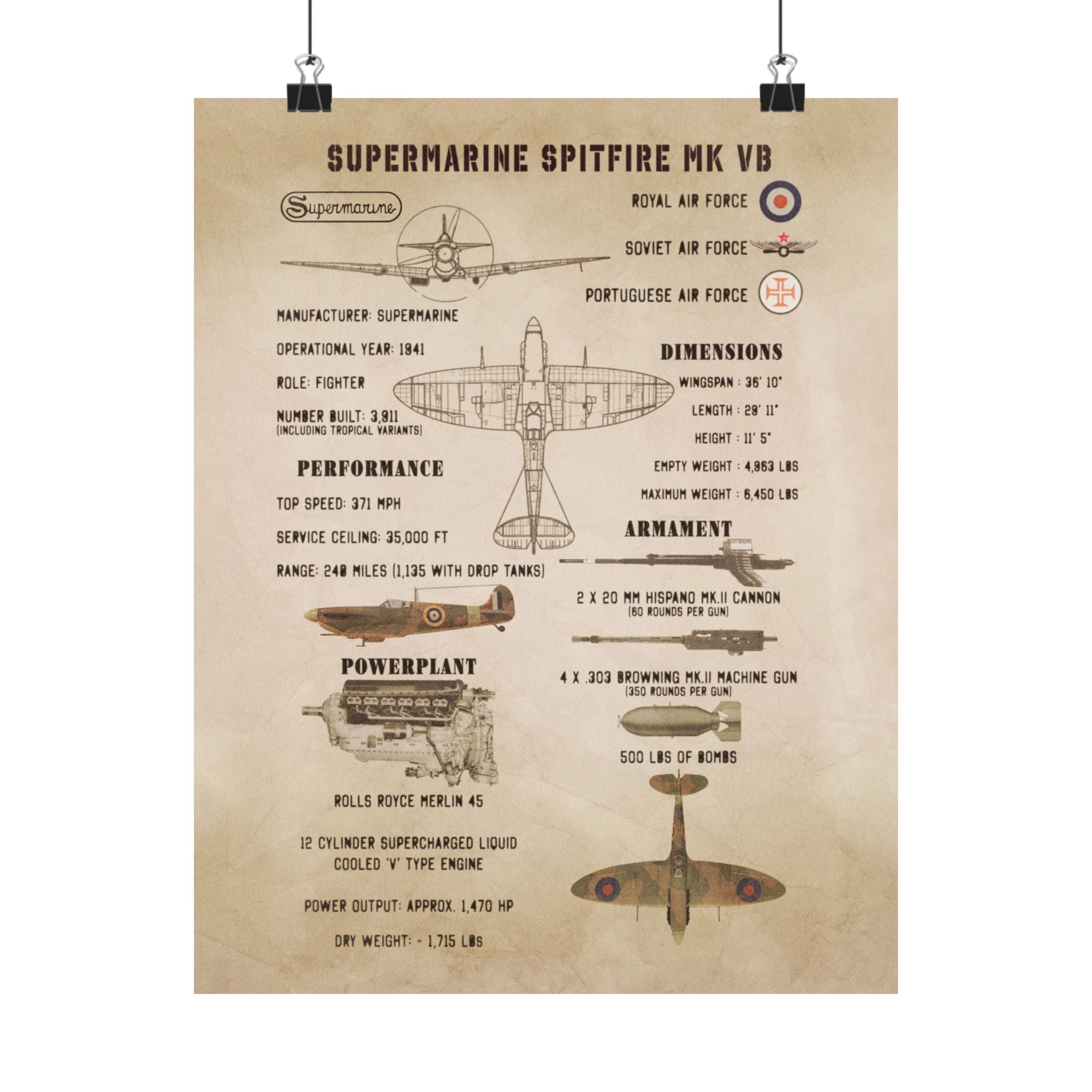 Matte Poster | Spitfire Mk Vb Specs