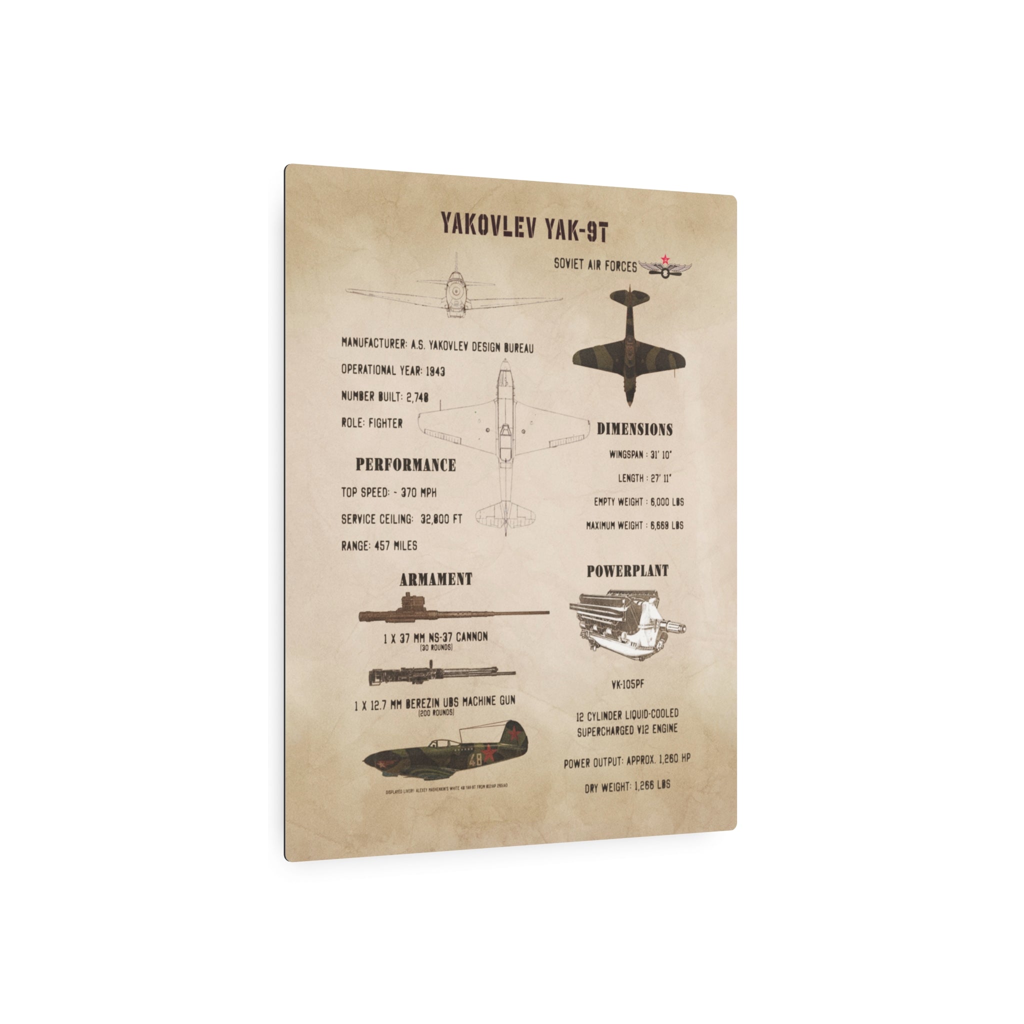 Metal Poster | Yakovlev Yak-9T Specs