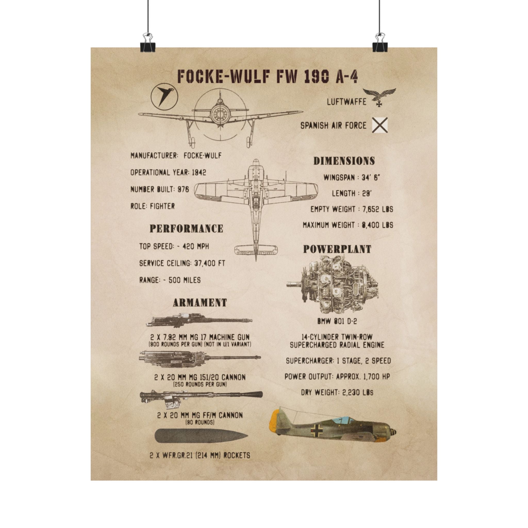 Matte Poster | Focke-Wulf Fw 190 A-4 Specs