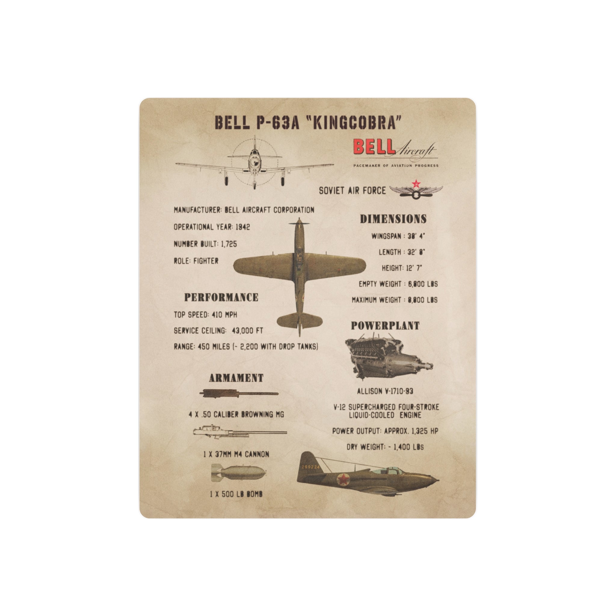 Metal Poster | P-63A "Kingcobra" Specs