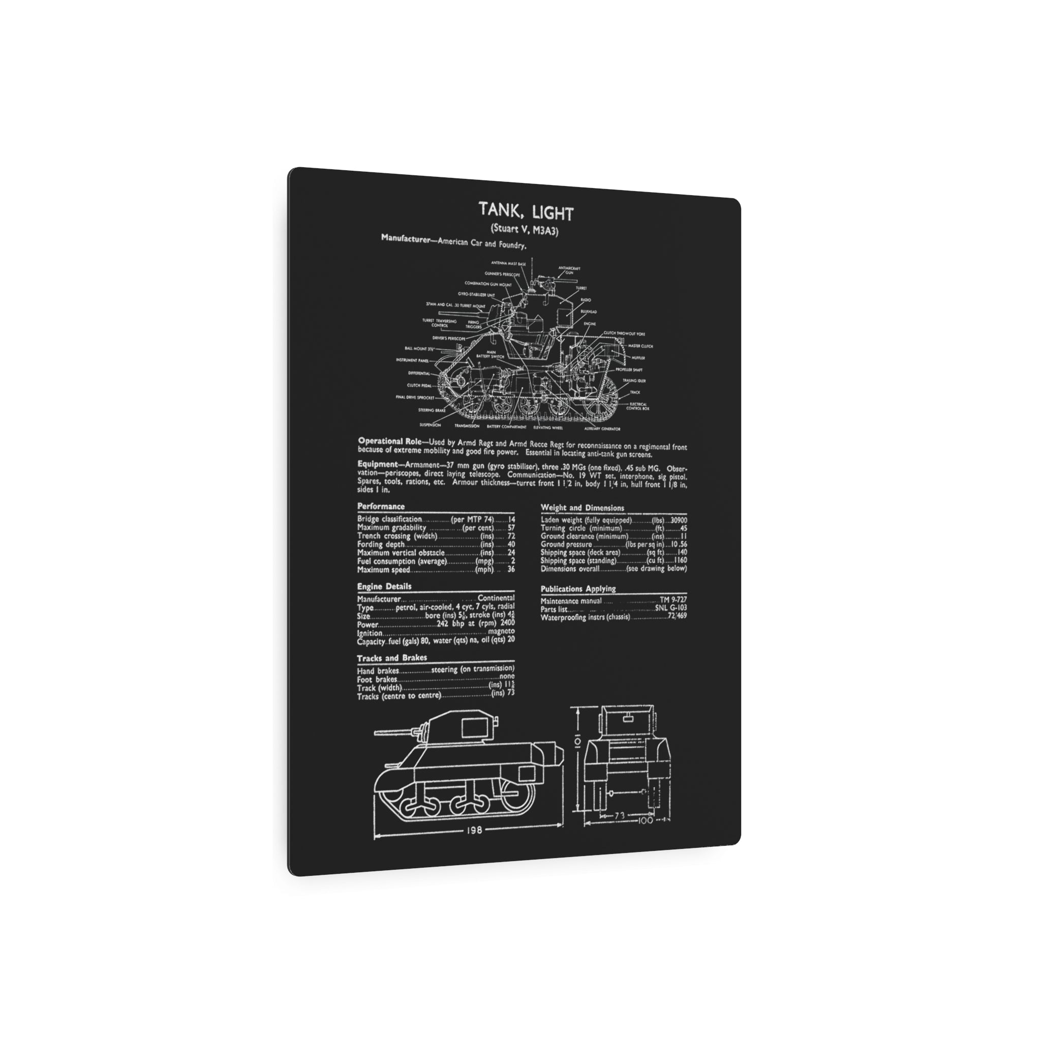 Metal Poster | Stuart M3A3 Light Tank Specs