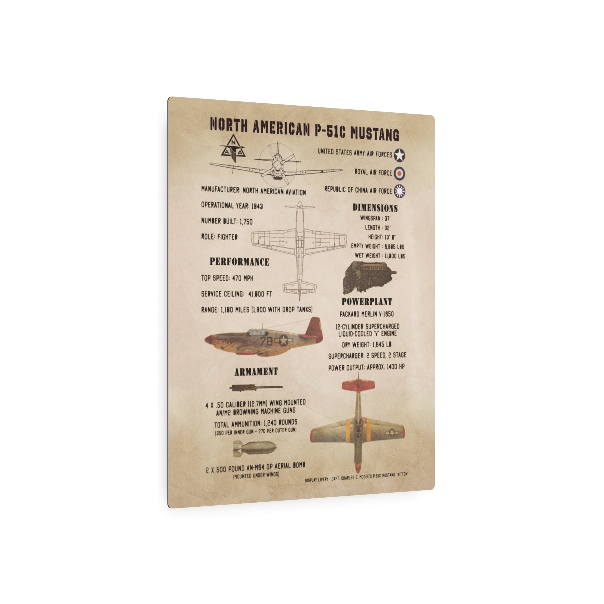 Metal Poster | P-51C Mustang Specs