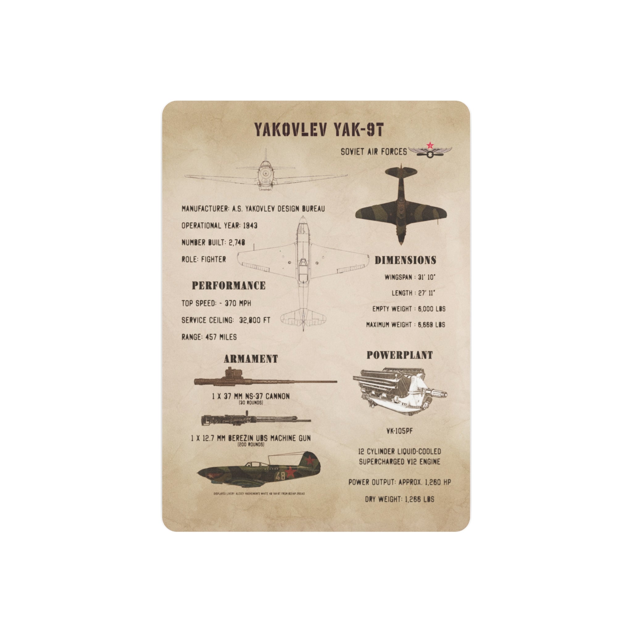 Metal Poster | Yakovlev Yak-9T Specs