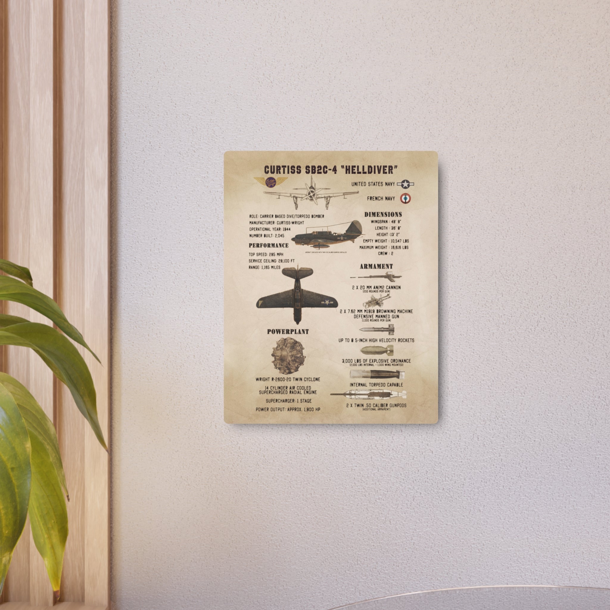 Metal Poster | Curtiss SB2C-4 "Helldiver" Specs