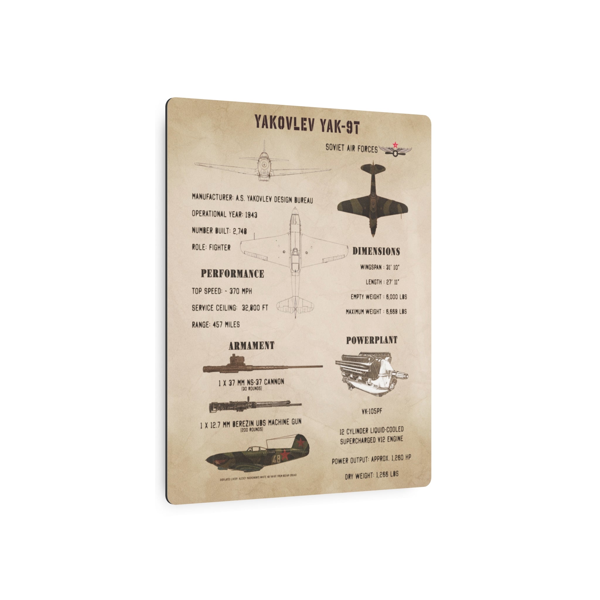 Metal Poster | Yakovlev Yak-9T Specs