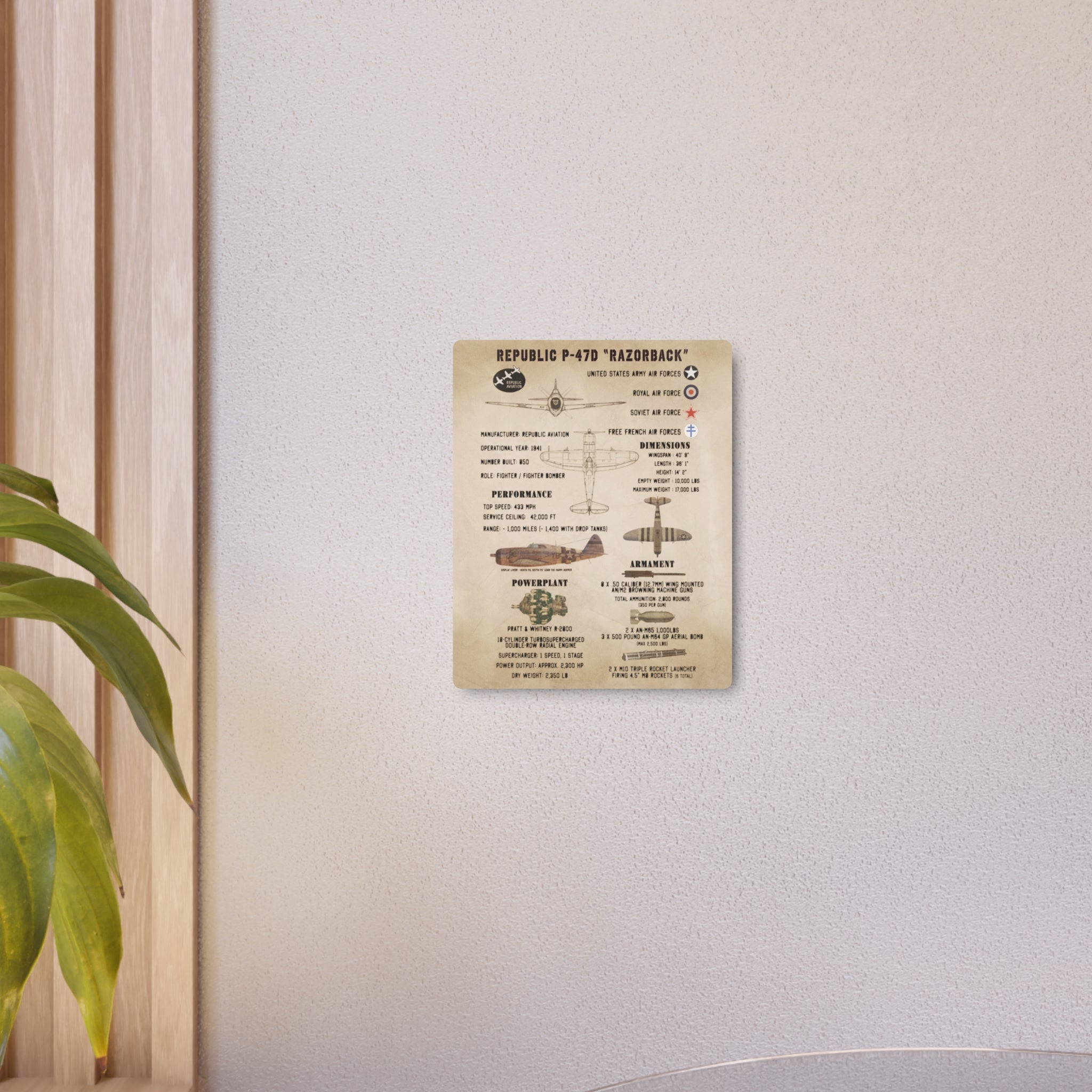 Metal Poster | Republic P-47D "Razorback" Specs