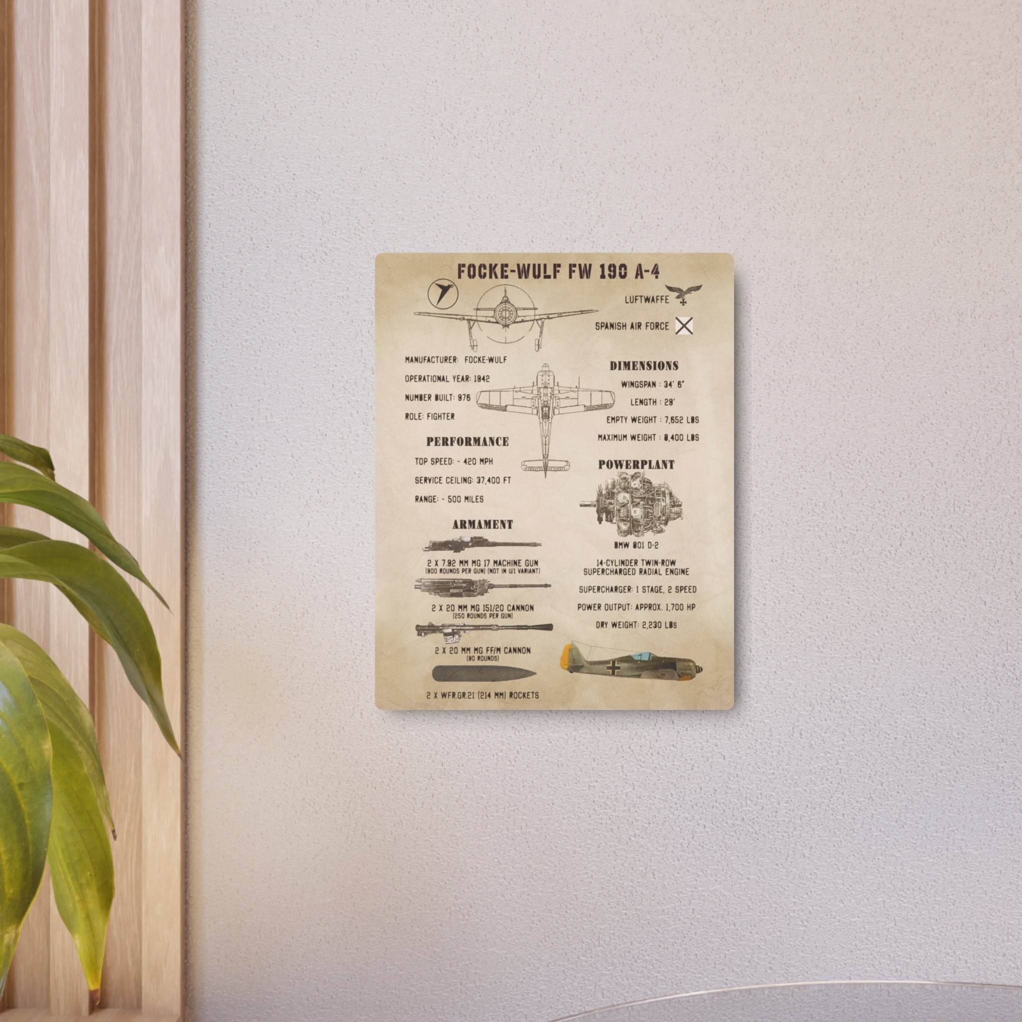 Metal Poster | Focke-Wulf Fw 190 A-4 Specs