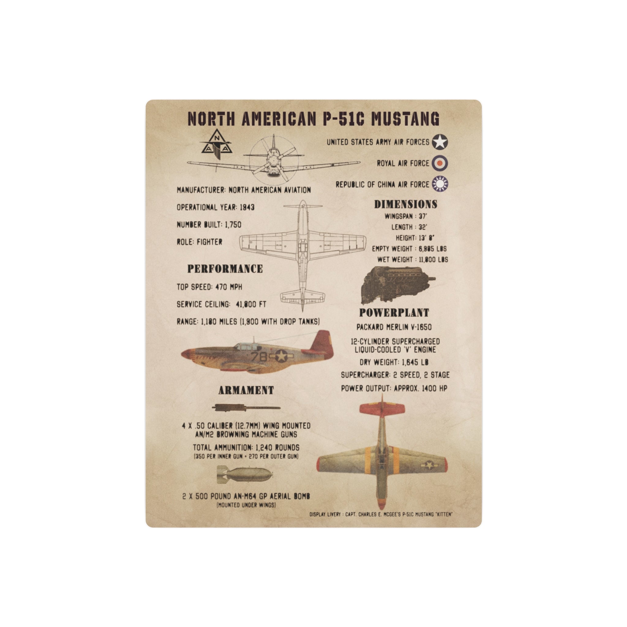 Metal Poster | P-51C Mustang Specs