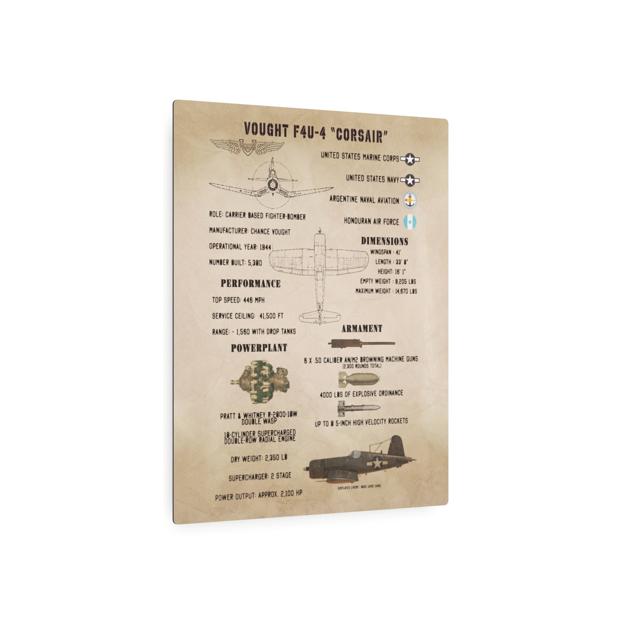 Metal Poster | F4U-4 "Corsair" Specs