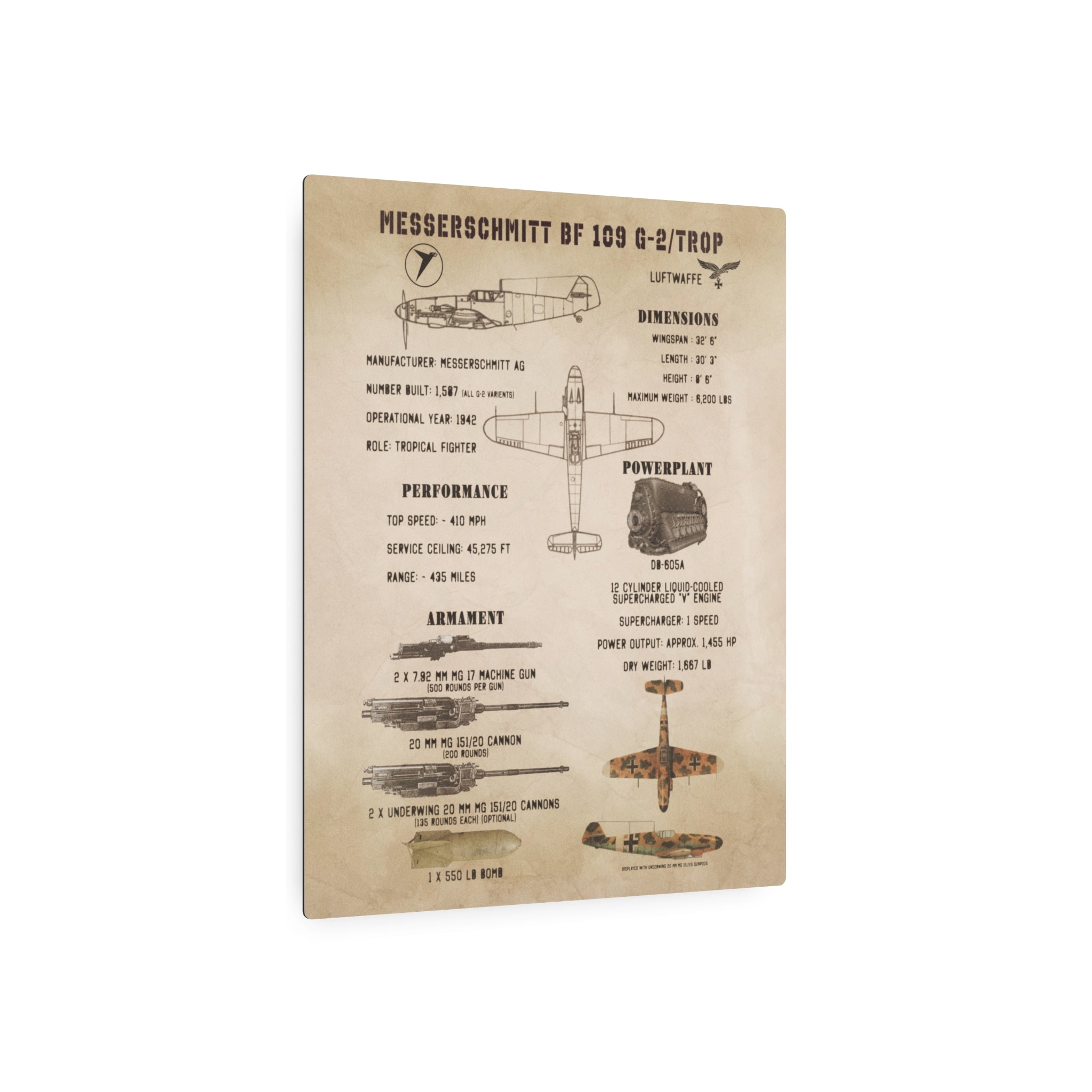 Metal Poster | Messerschmitt Bf 109 G-2/Trop Specs