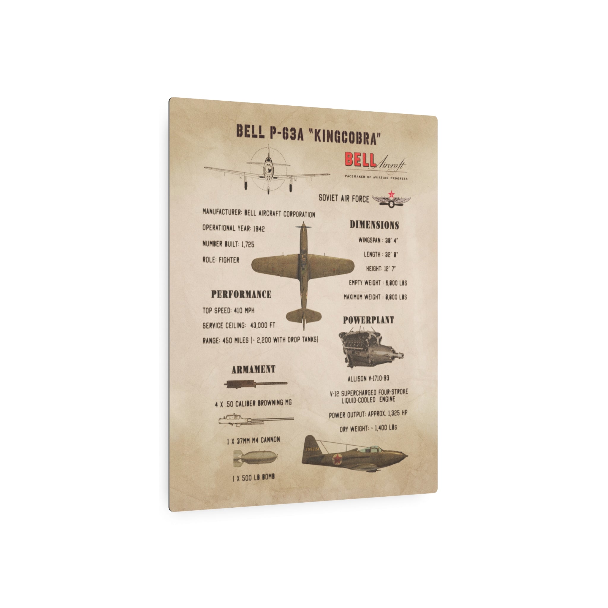Metal Poster | P-63A "Kingcobra" Specs