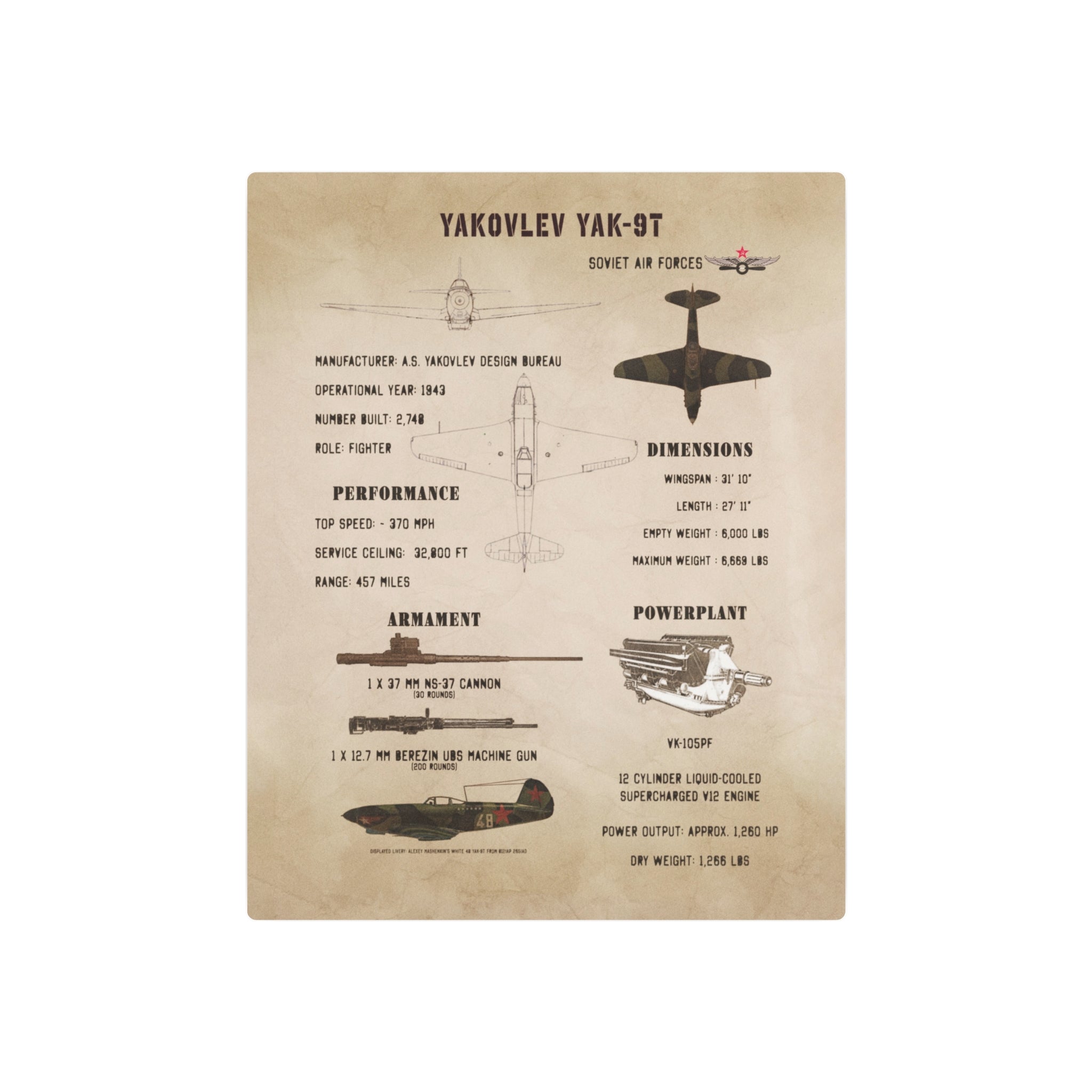 Metal Poster | Yakovlev Yak-9T Specs