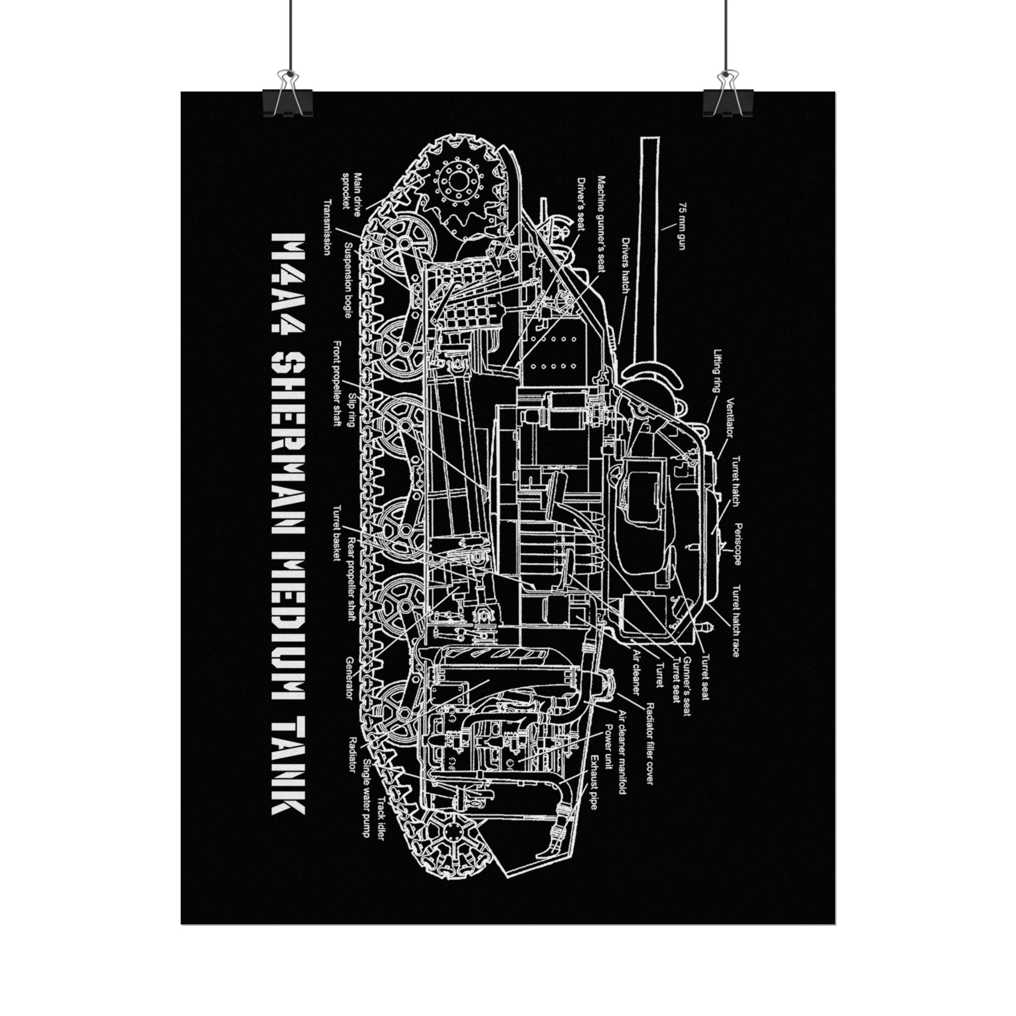 Vintage Glossy Poster | M4A4 Sherman Tank Cutaway