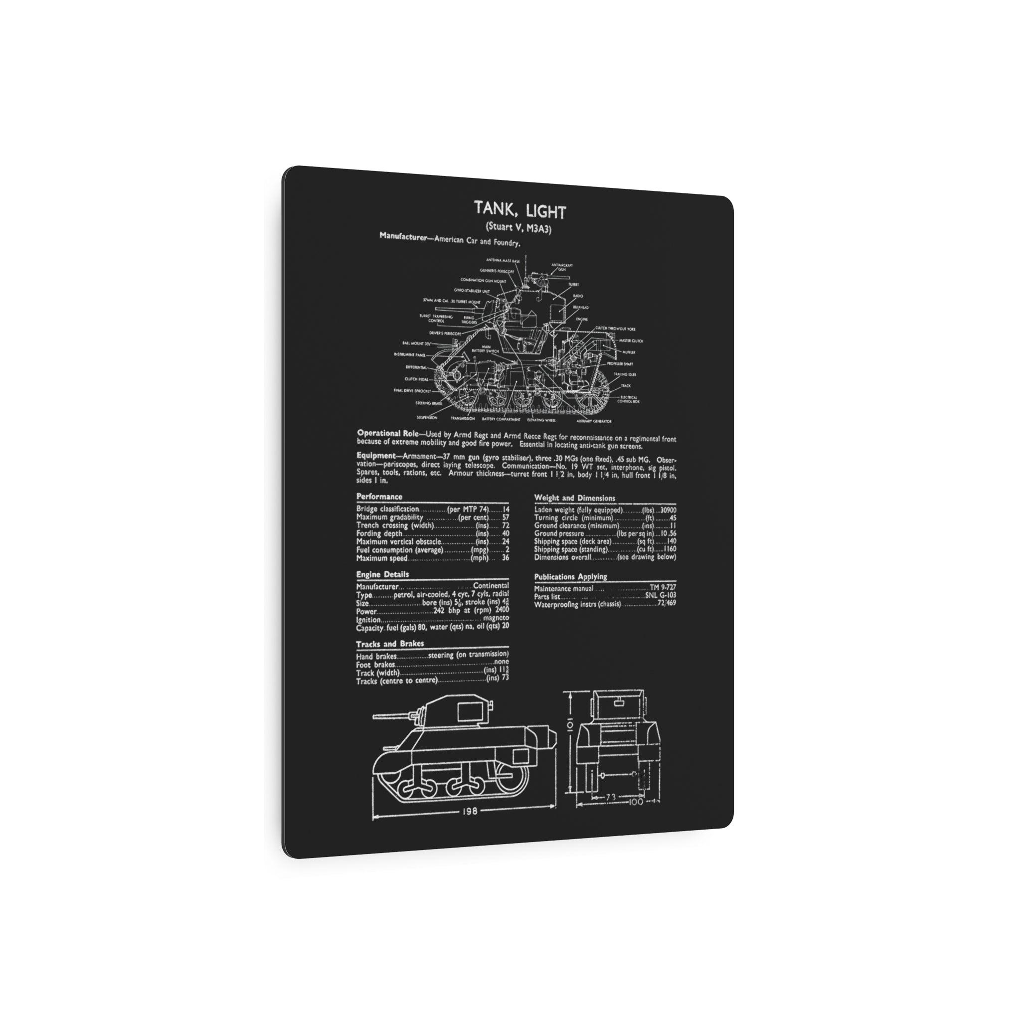 Metal Poster | Stuart M3A3 Light Tank Specs