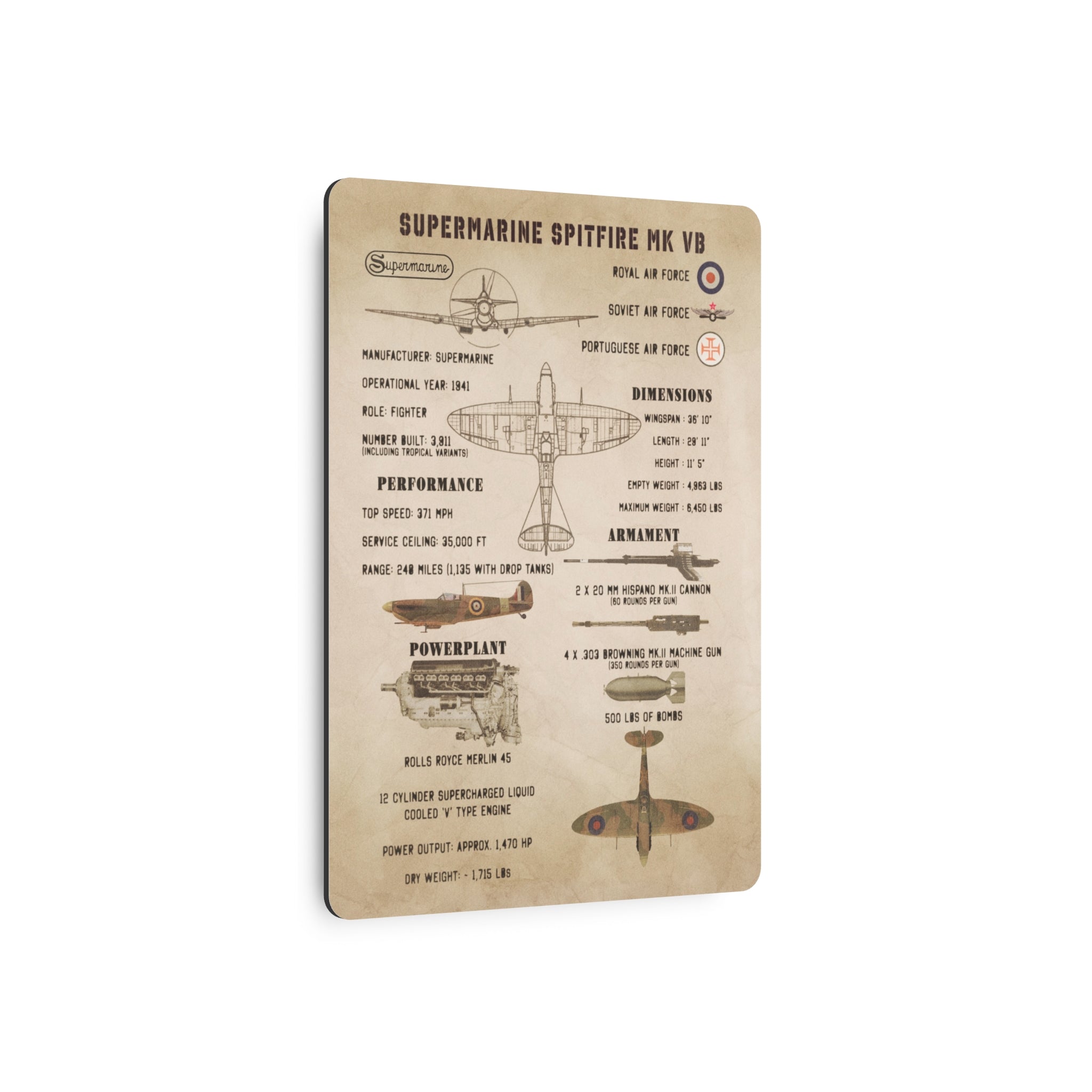 Metal Poster | Spitfire Mk Vb Specs