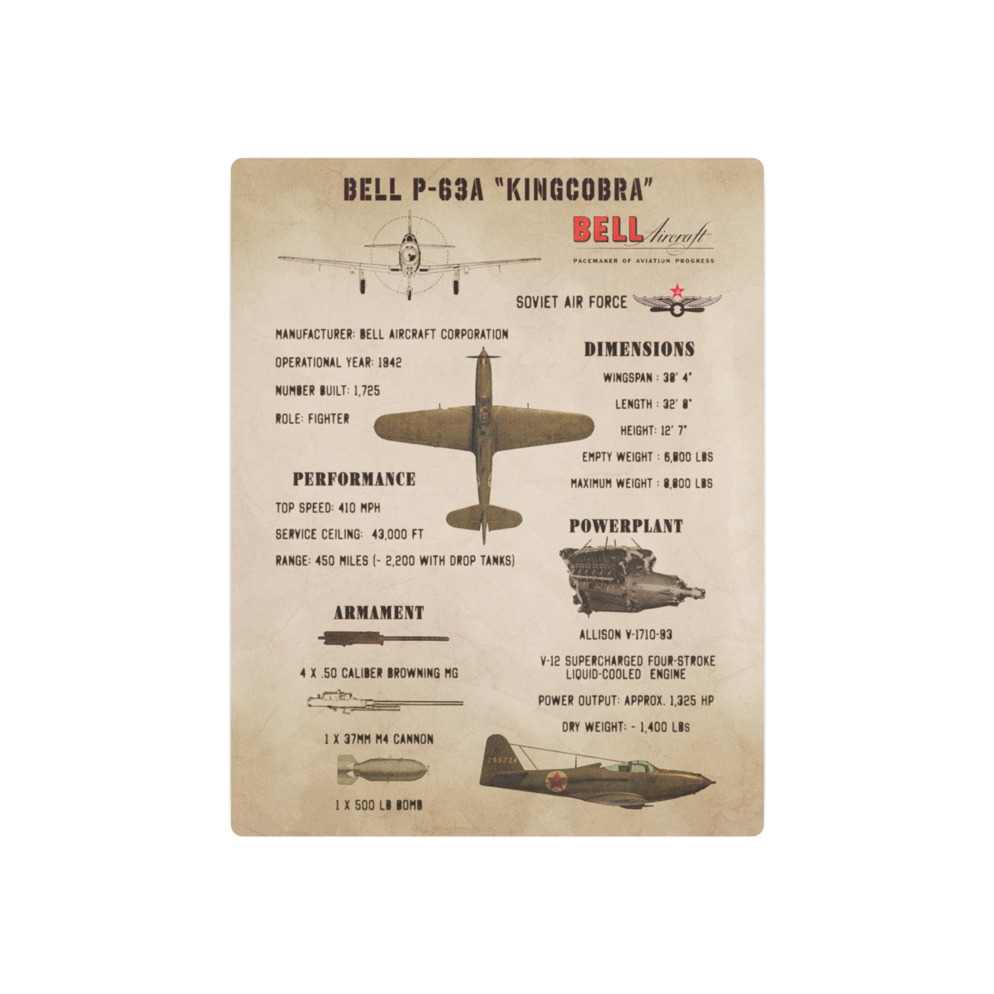 Metal Poster | P-63A "Kingcobra" Specs