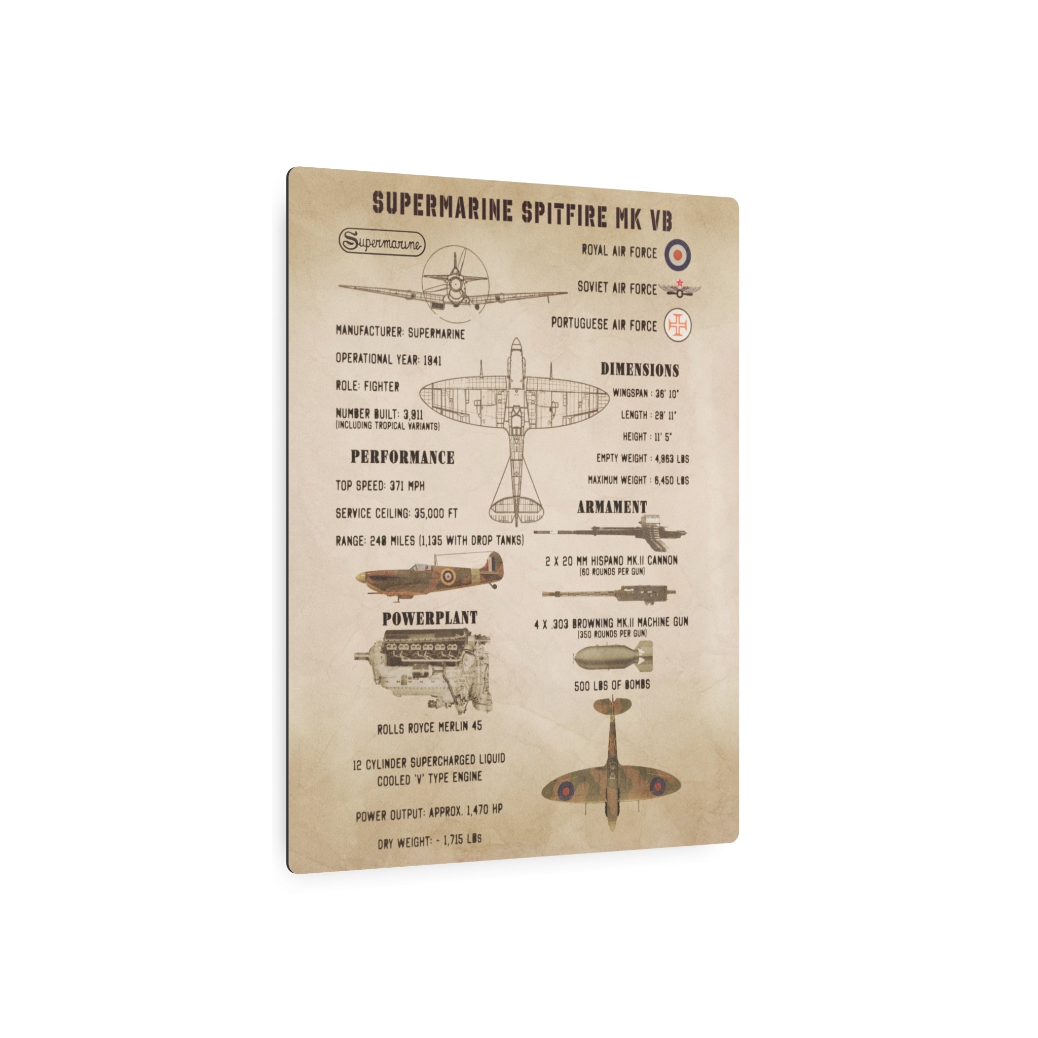 Metal Poster | Spitfire Mk Vb Specs