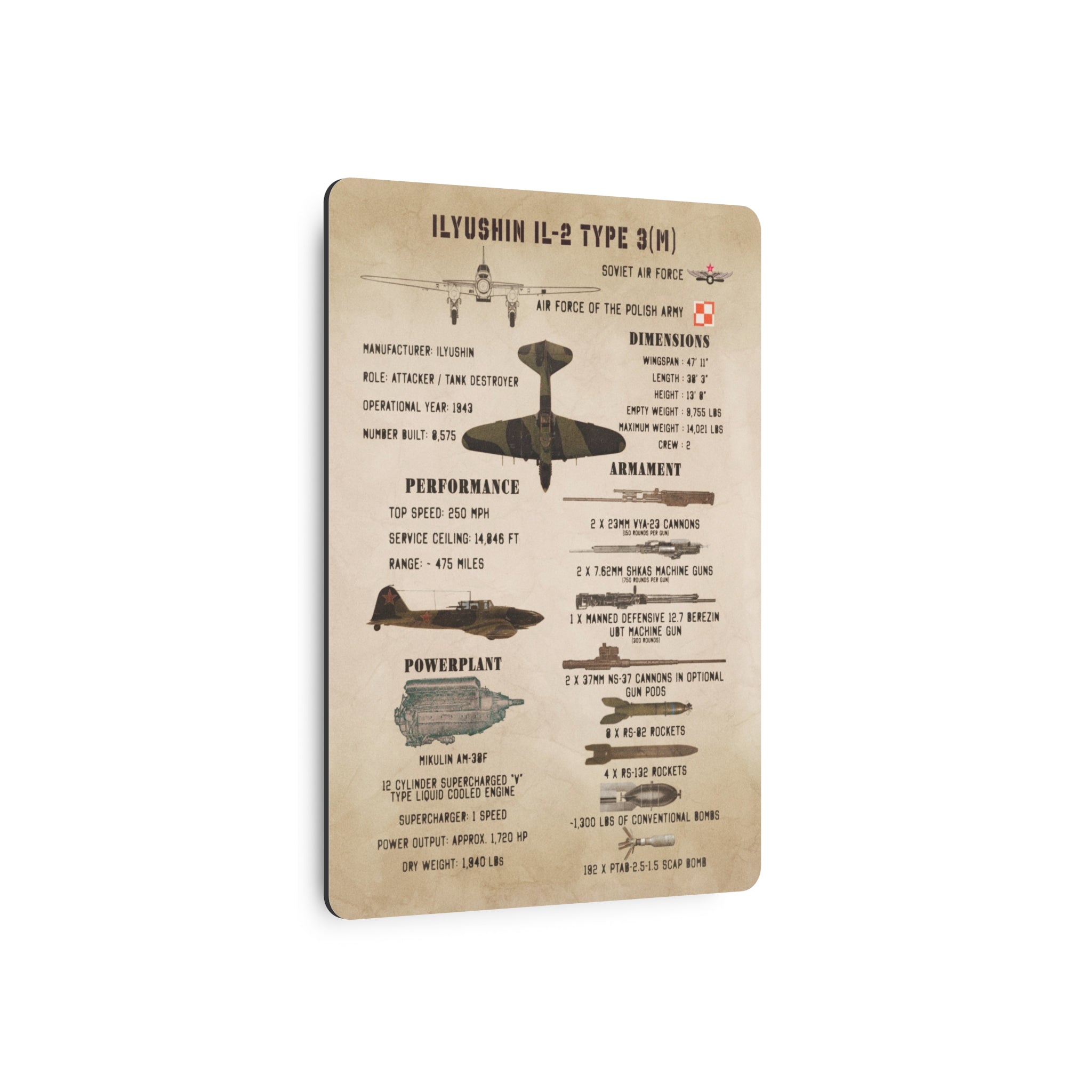 Metal Poster | Ilyushin IL-2 Type 3(M) Specs