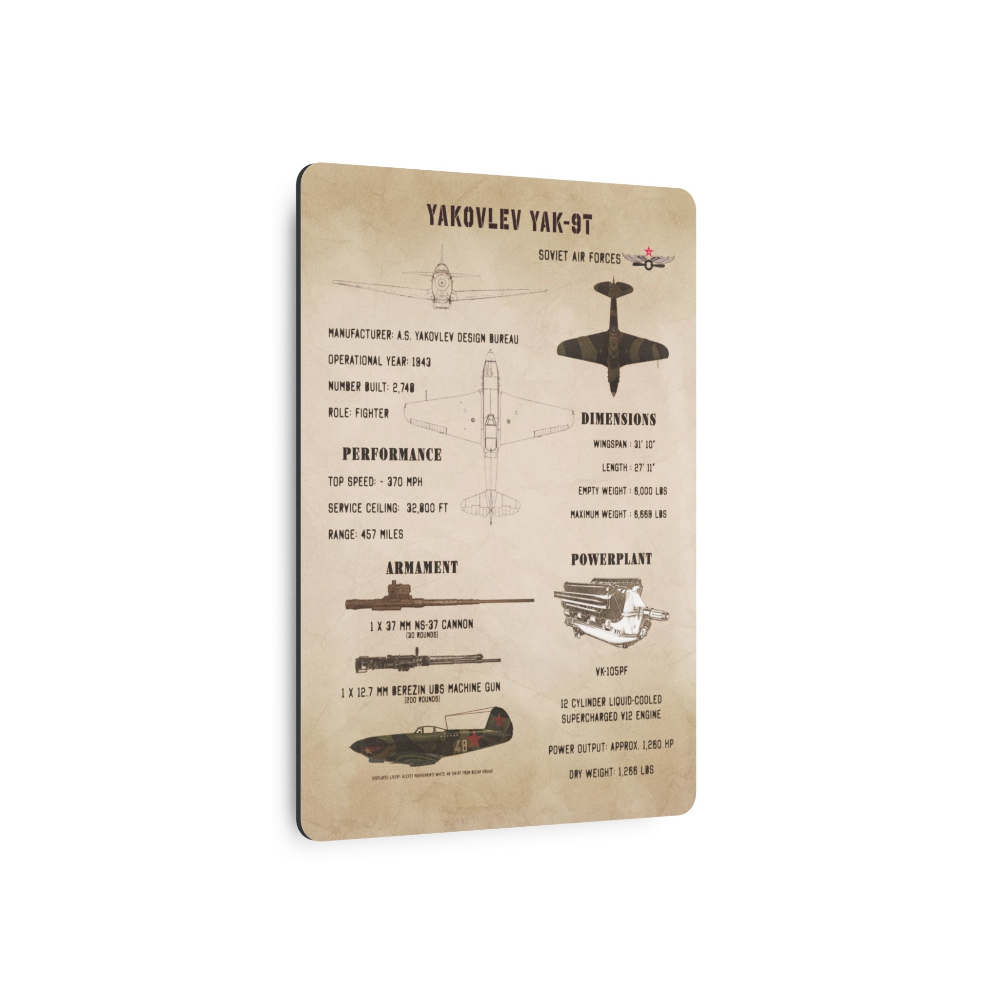 Metal Poster | Yakovlev Yak-9T Specs
