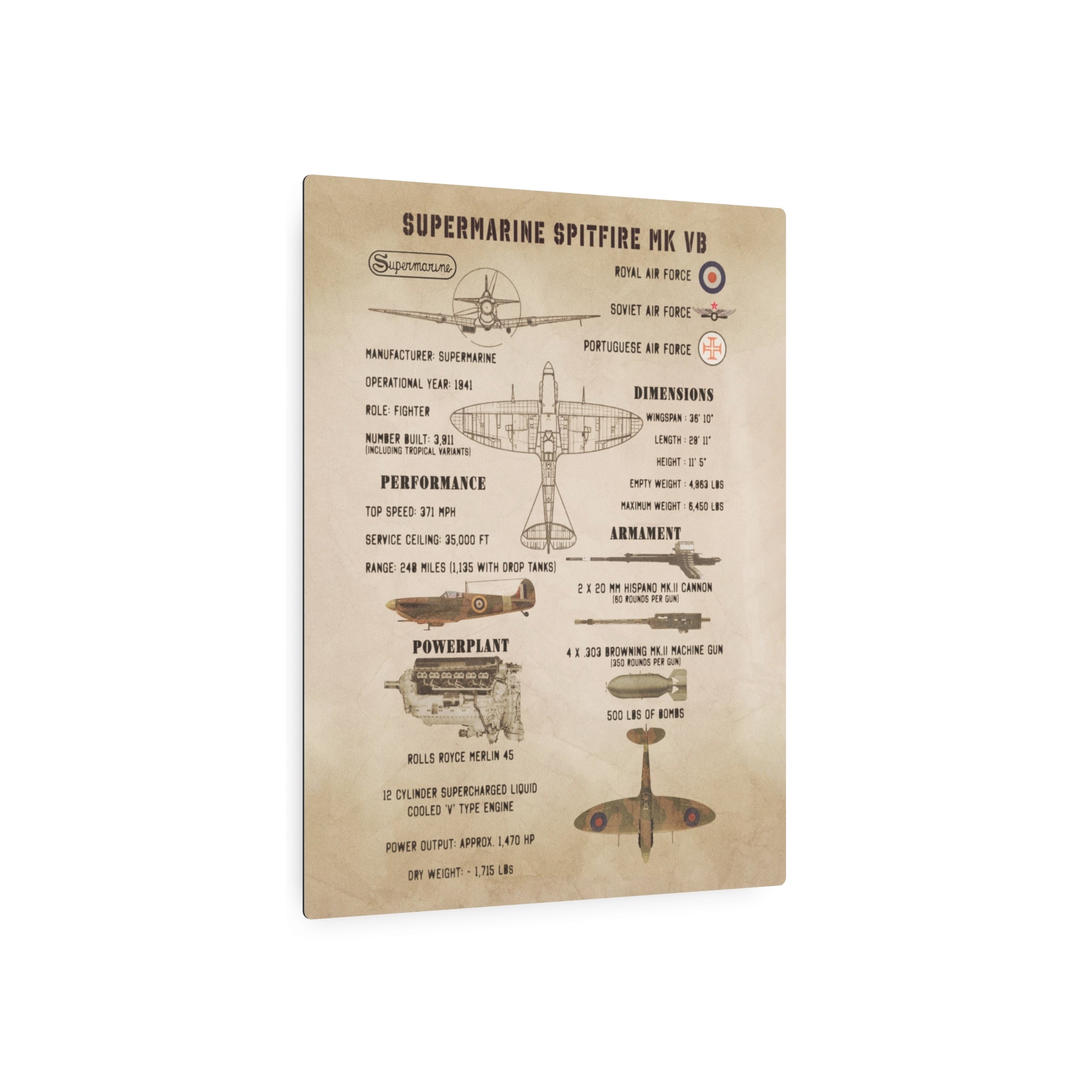 Metal Poster | Spitfire Mk Vb Specs