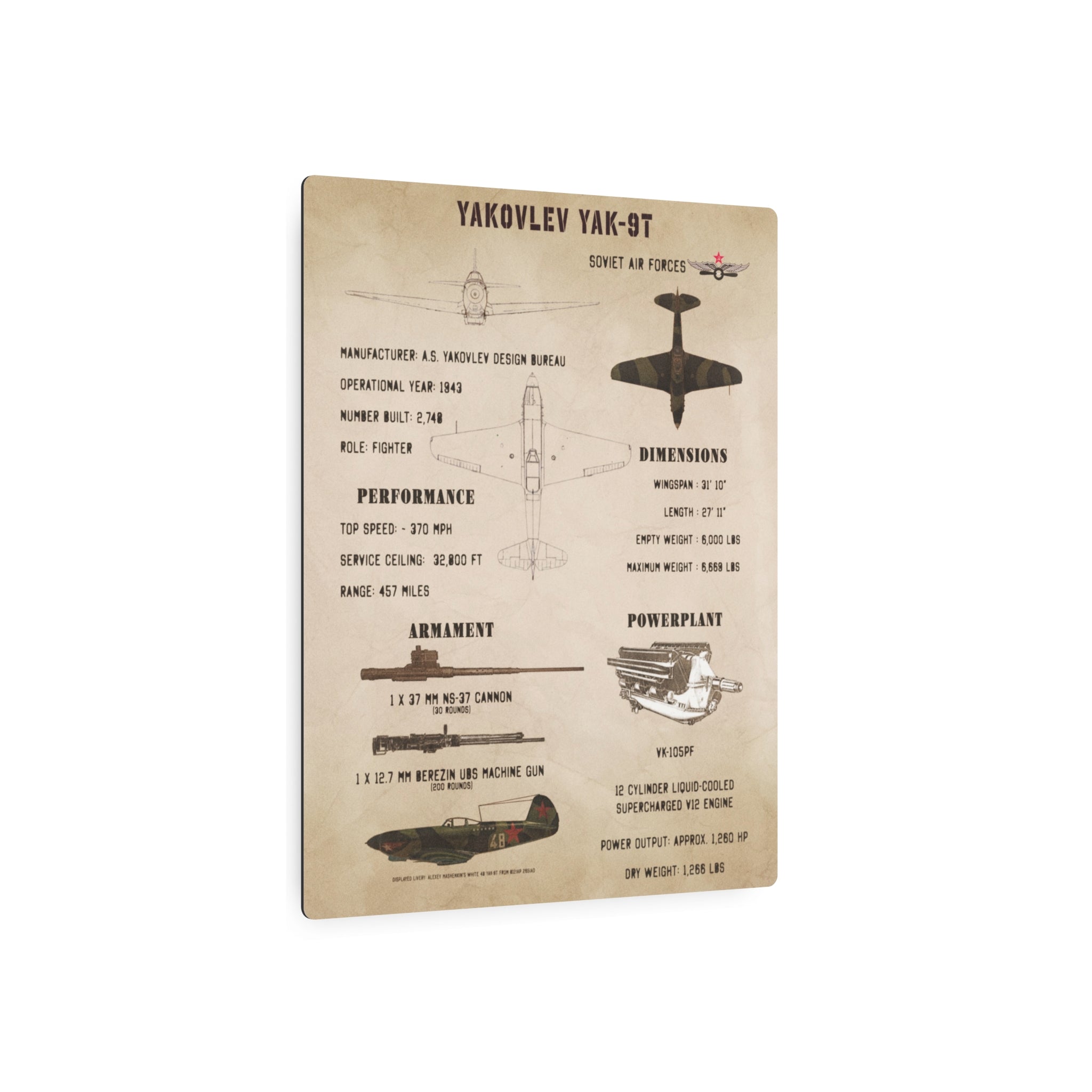 Metal Poster | Yakovlev Yak-9T Specs