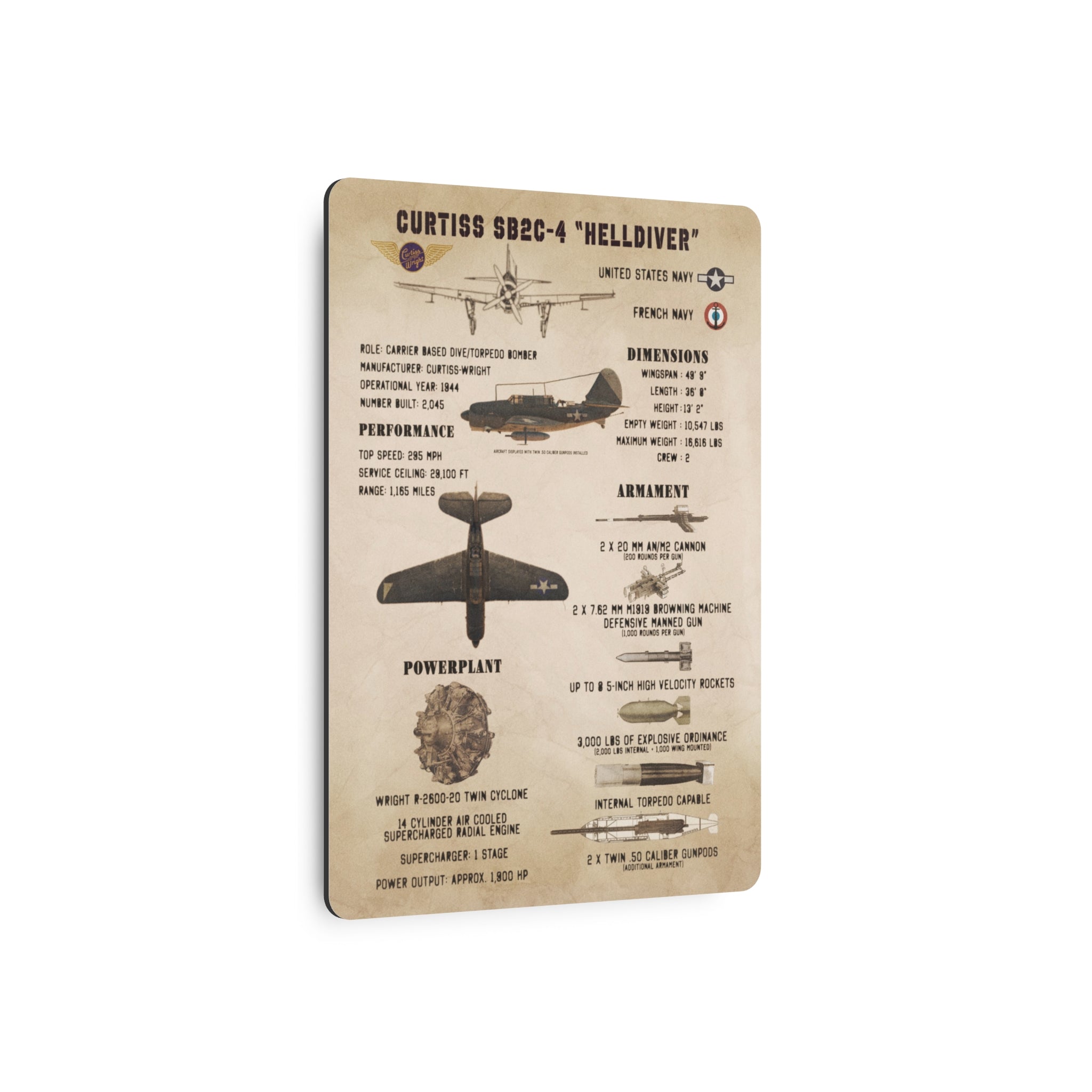 Metal Poster | Curtiss SB2C-4 "Helldiver" Specs