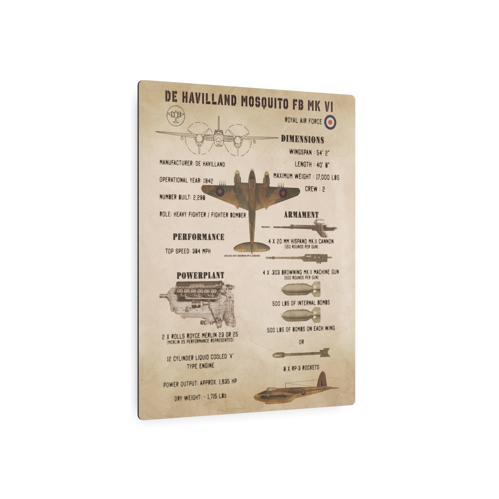 Metal Poster | Mosquito FB Mk VI Specs