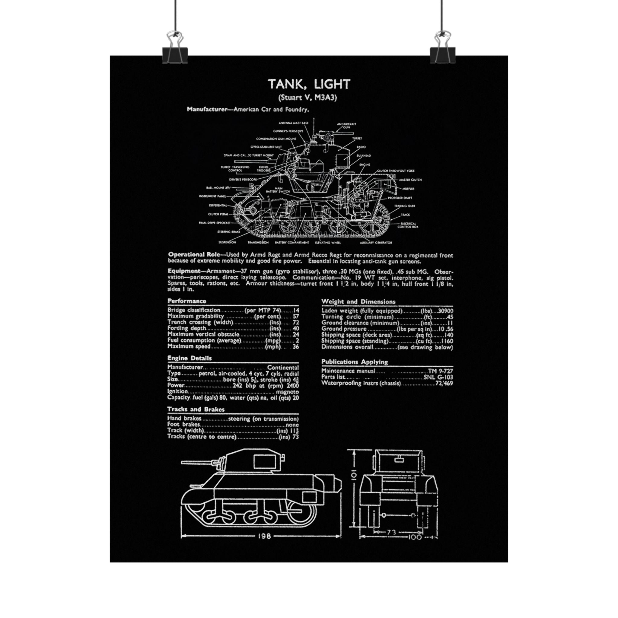 Matte Poster | M3A3 Stuart Tank Specs