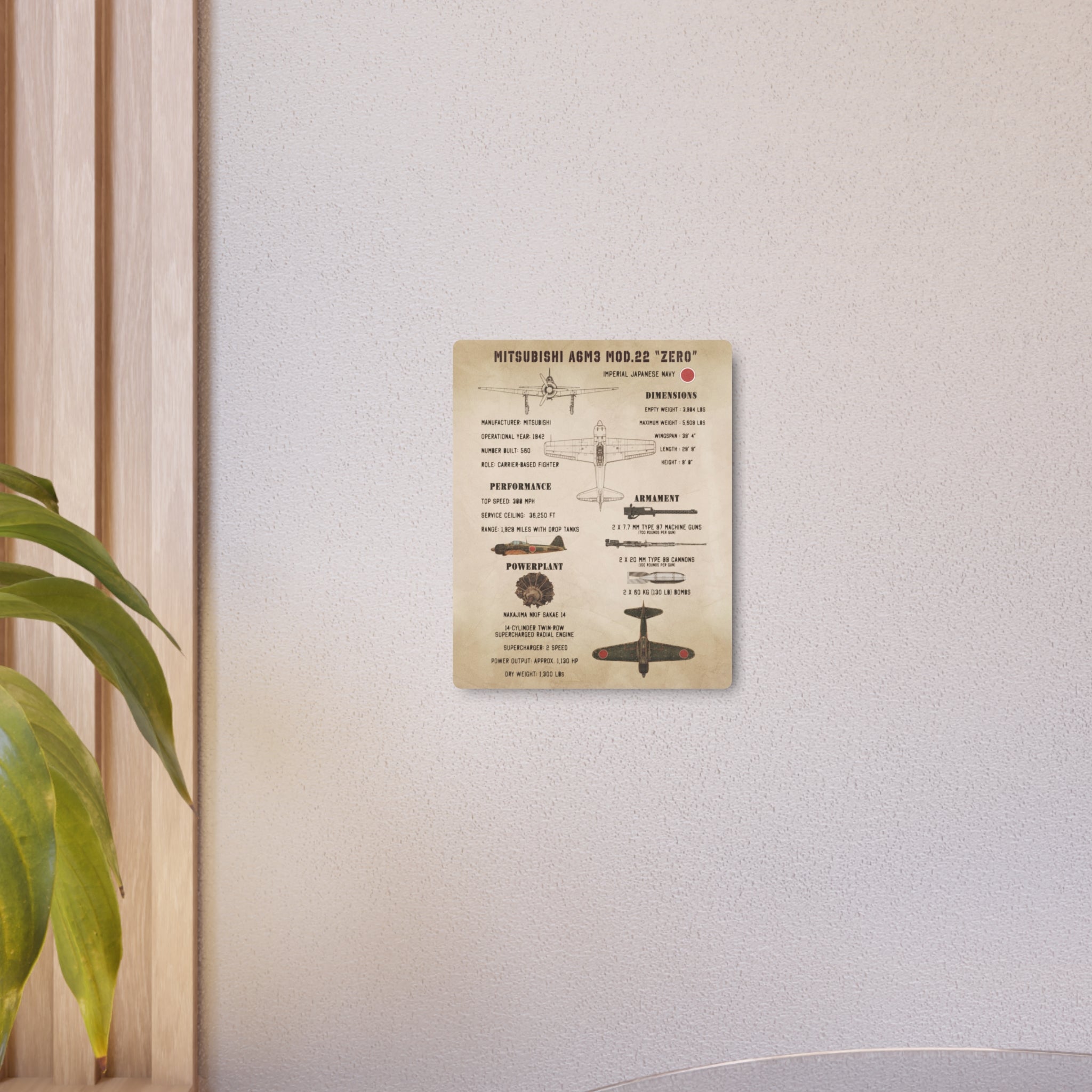 Metal Poster | Mitsubishi A6M3 Mod.22 "Zero" Specs