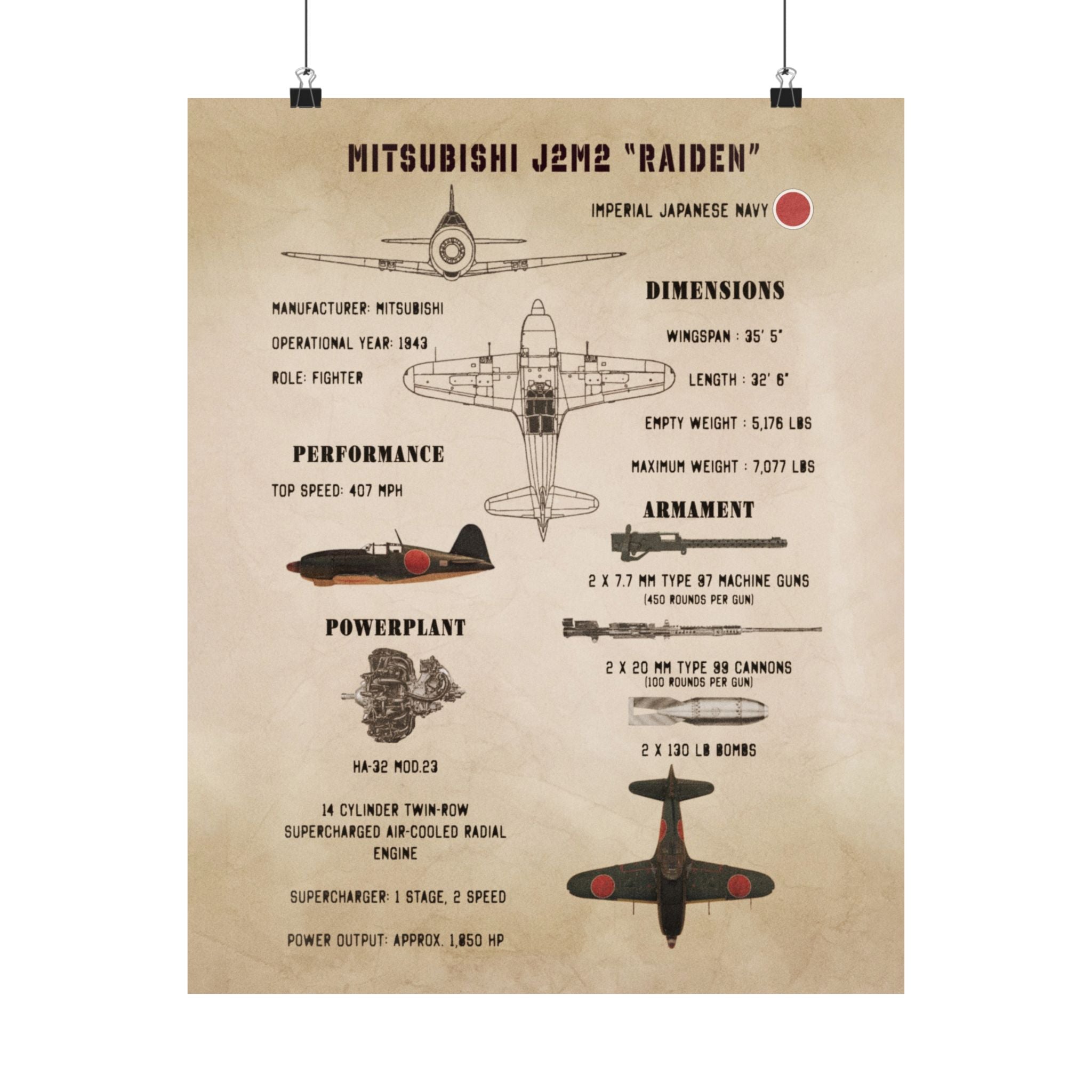 Matte Poster | J2M2 "Raiden" Specs