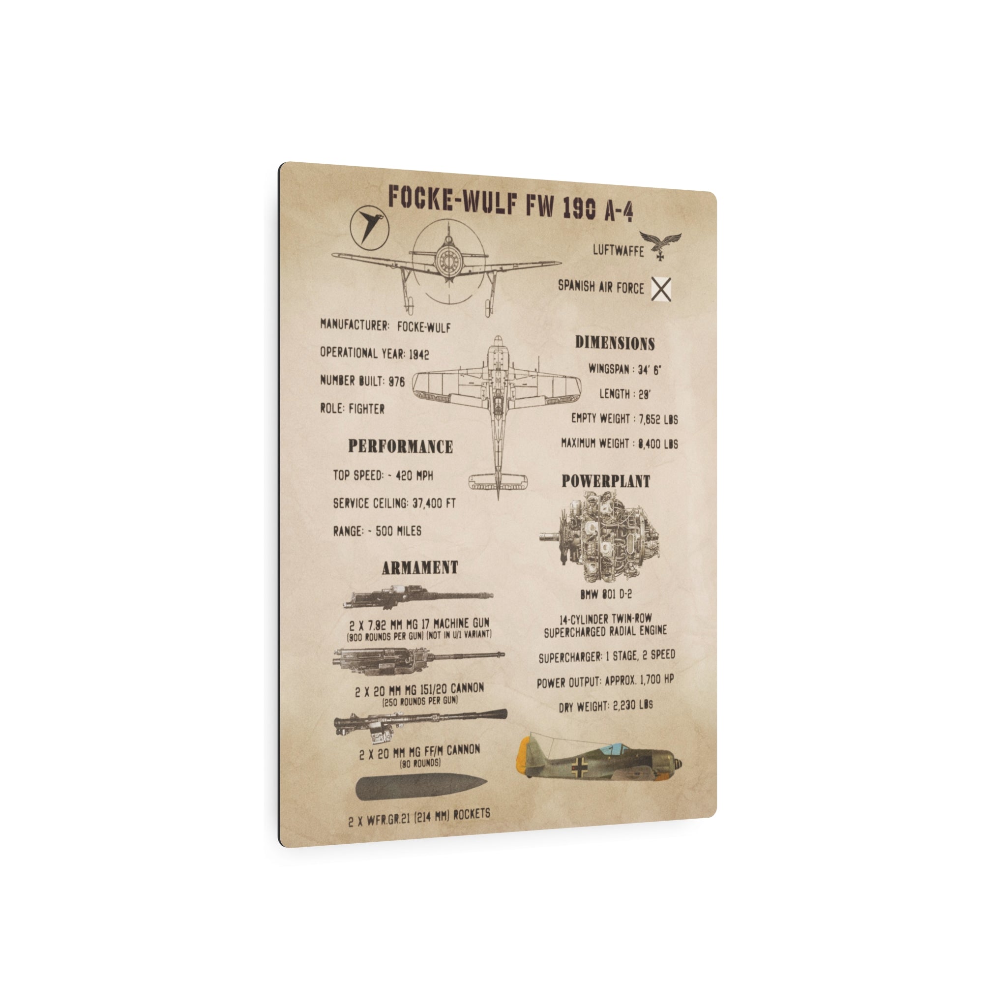 Metal Poster | Focke-Wulf Fw 190 A-4 Specs