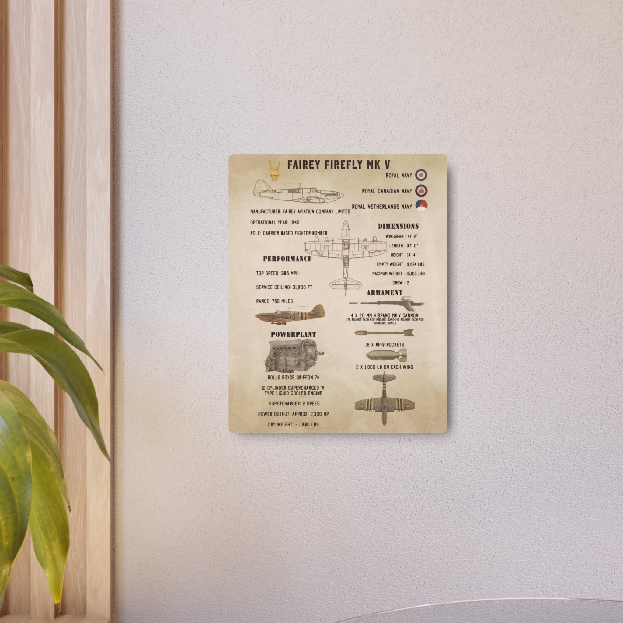 Metal Poster | Fairey Firefly Mk V Specs