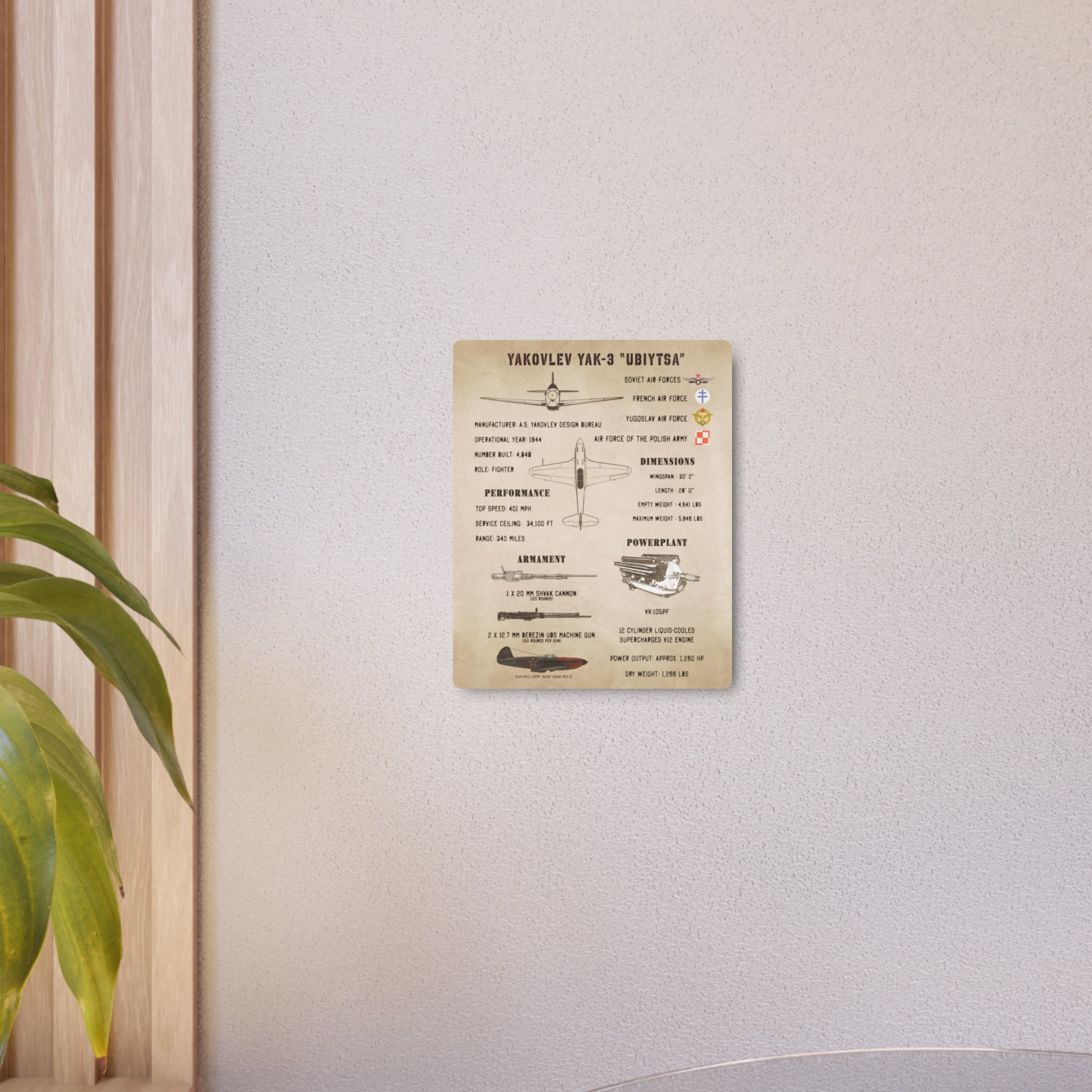 Metal Poster | Yakovlev Yak-3 Specs
