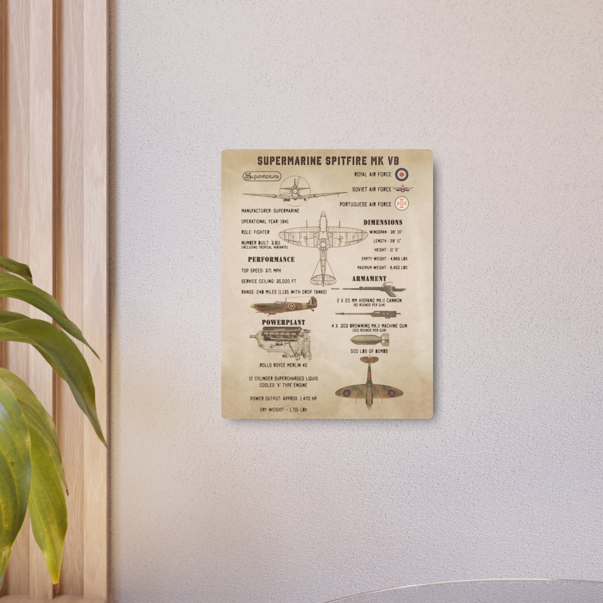 Metal Poster | Spitfire Mk Vb Specs