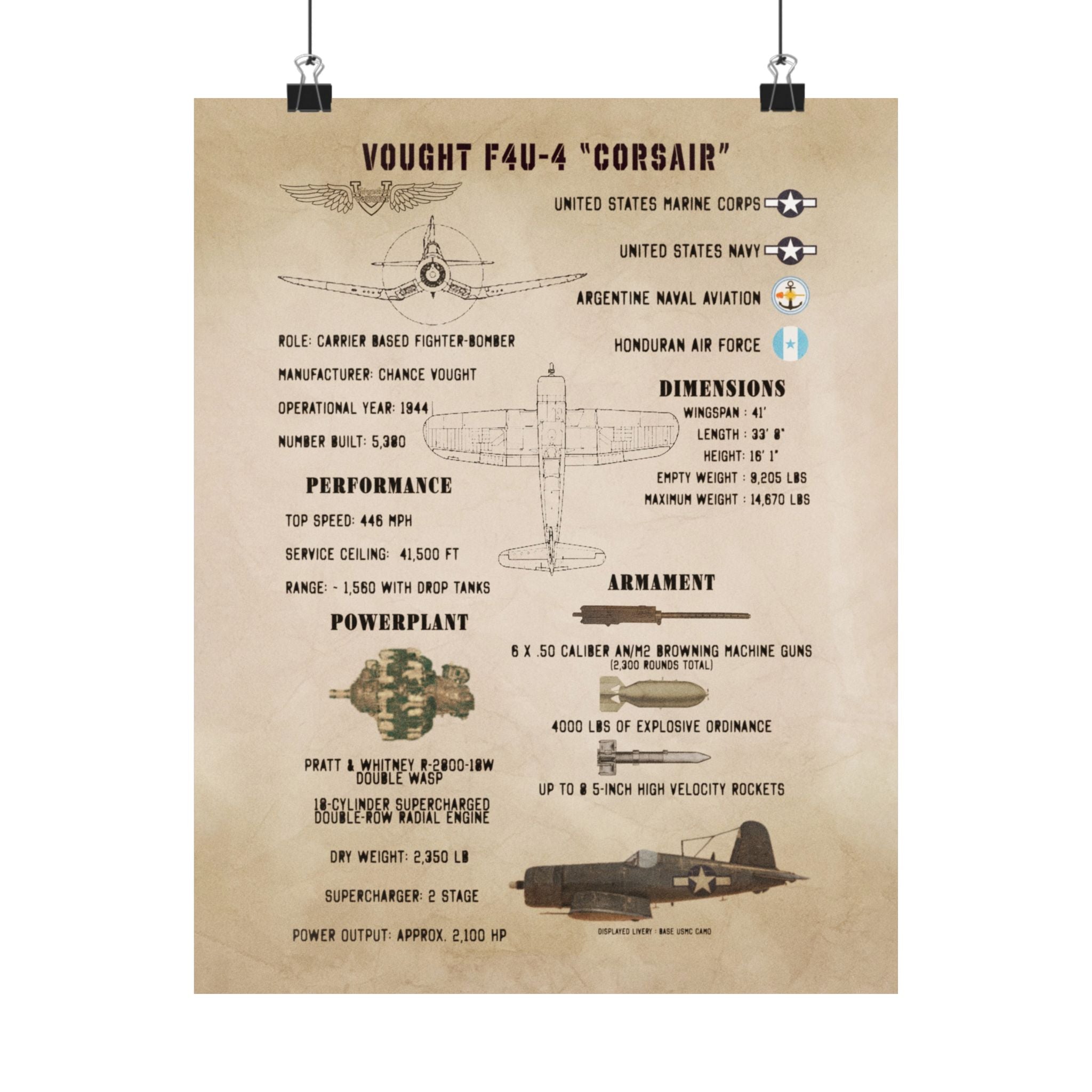 Matte Poster | F4U-4 "Corsair" Specs