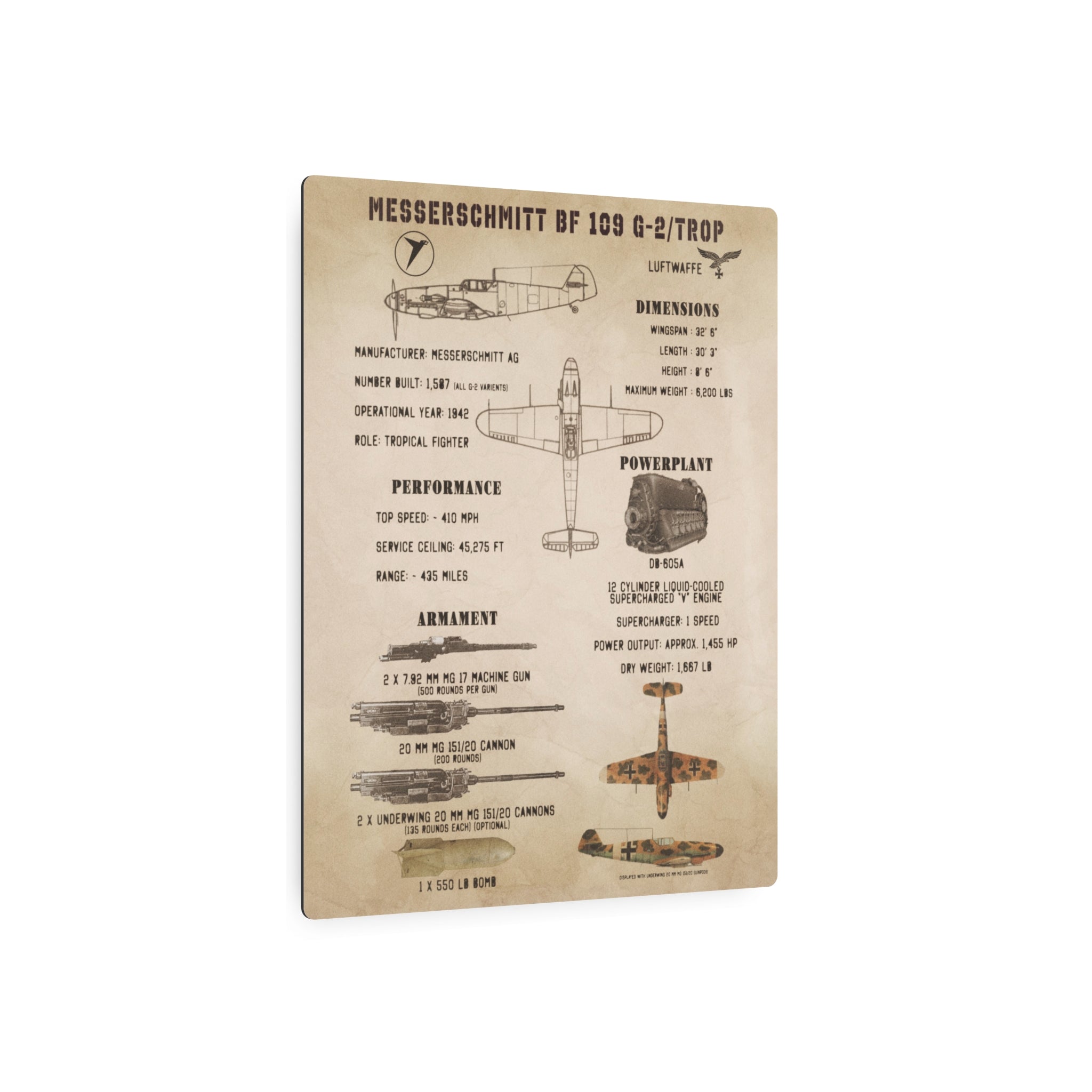 Metal Poster | Messerschmitt Bf 109 G-2/Trop Specs