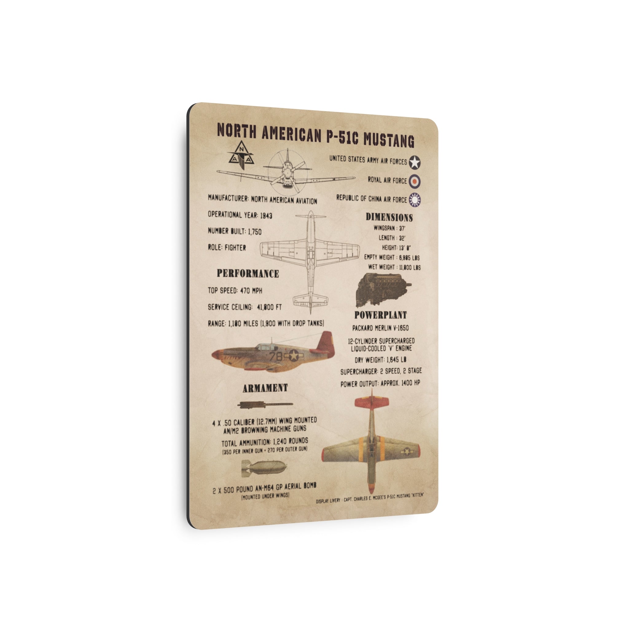 Metal Poster | P-51C Mustang Specs