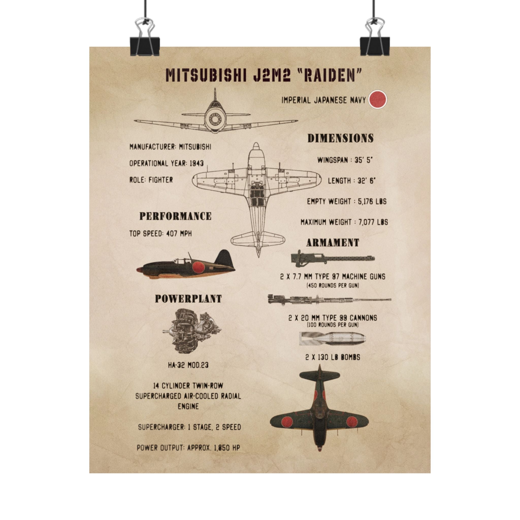 Matte Poster | J2M2 "Raiden" Specs