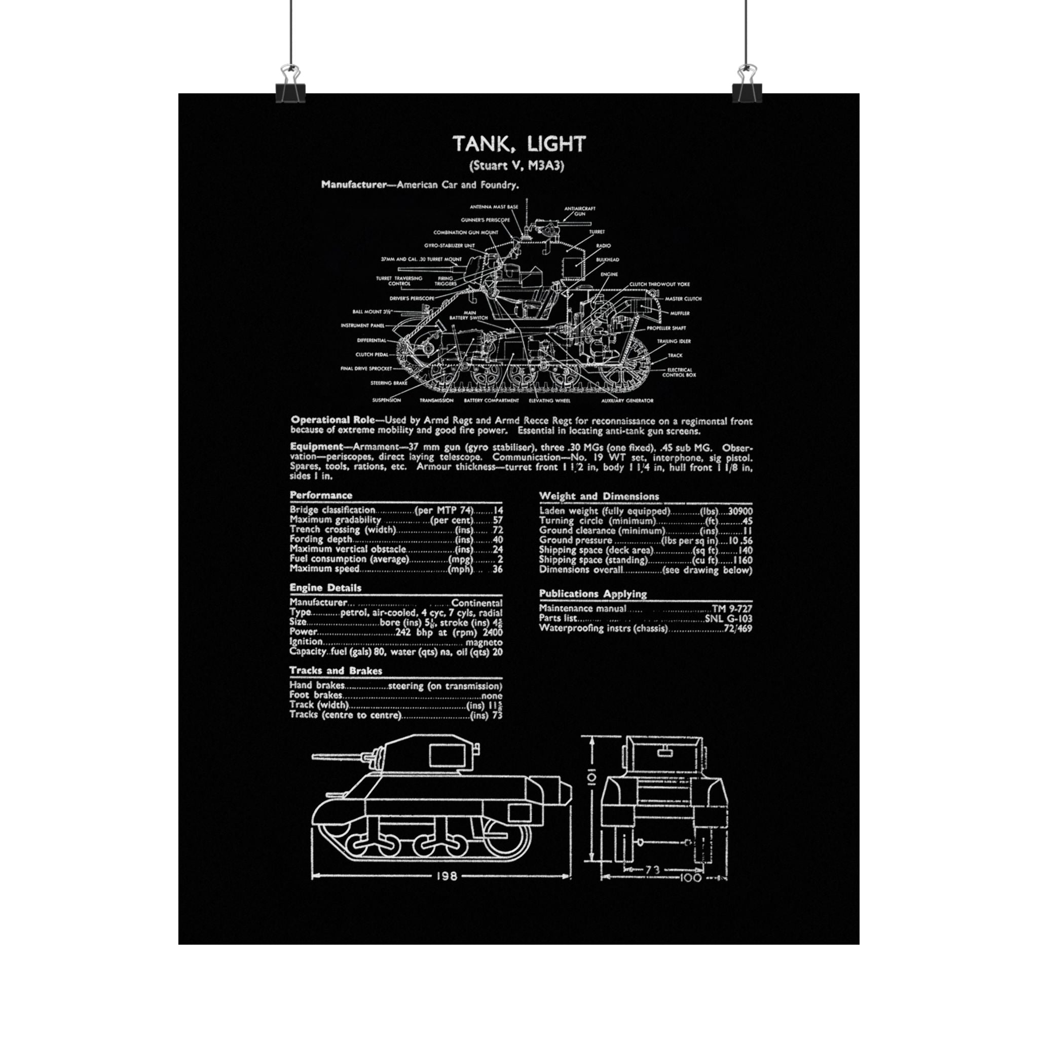 Matte Poster | M3A3 Stuart Tank Specs