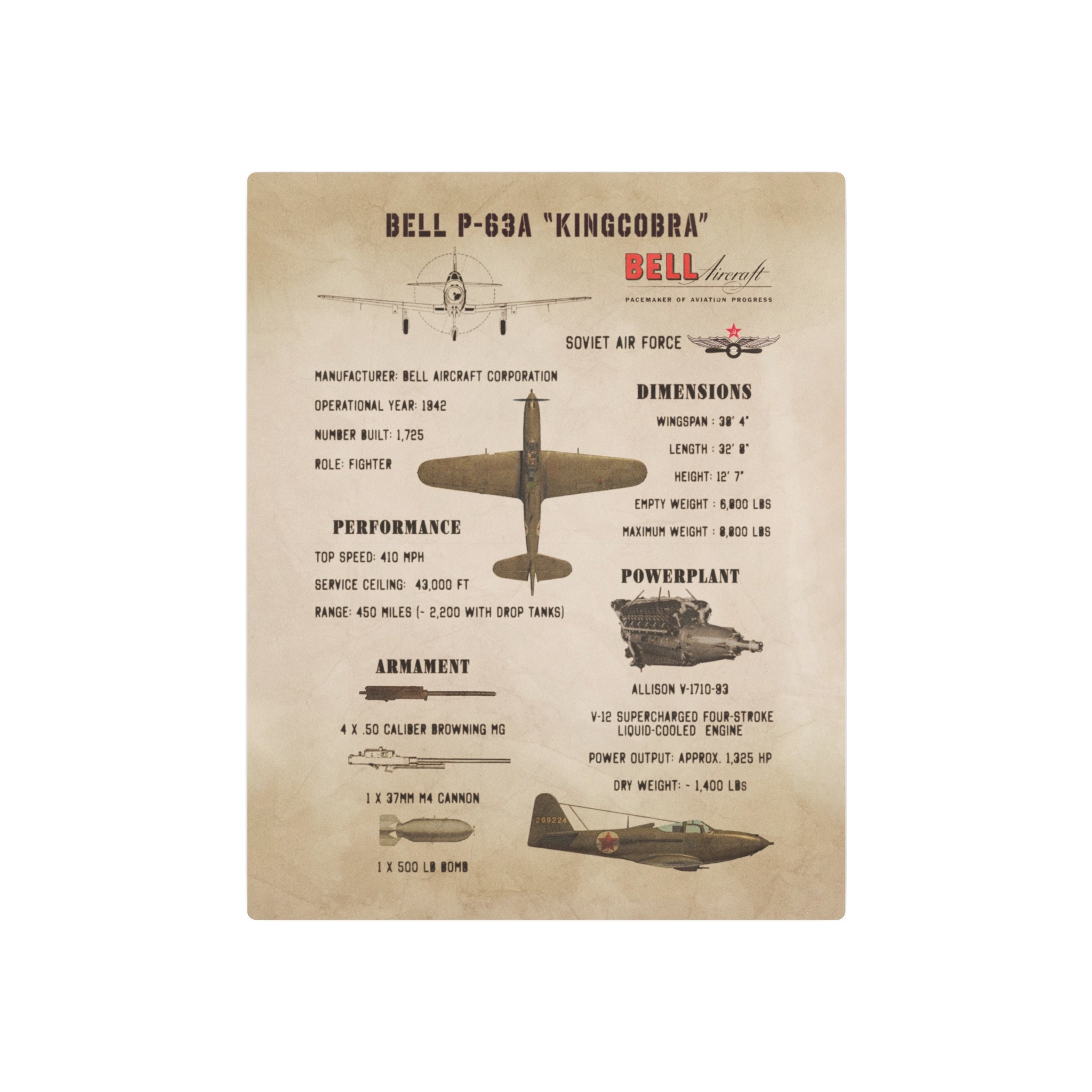 Metal Poster | P-63A "Kingcobra" Specs