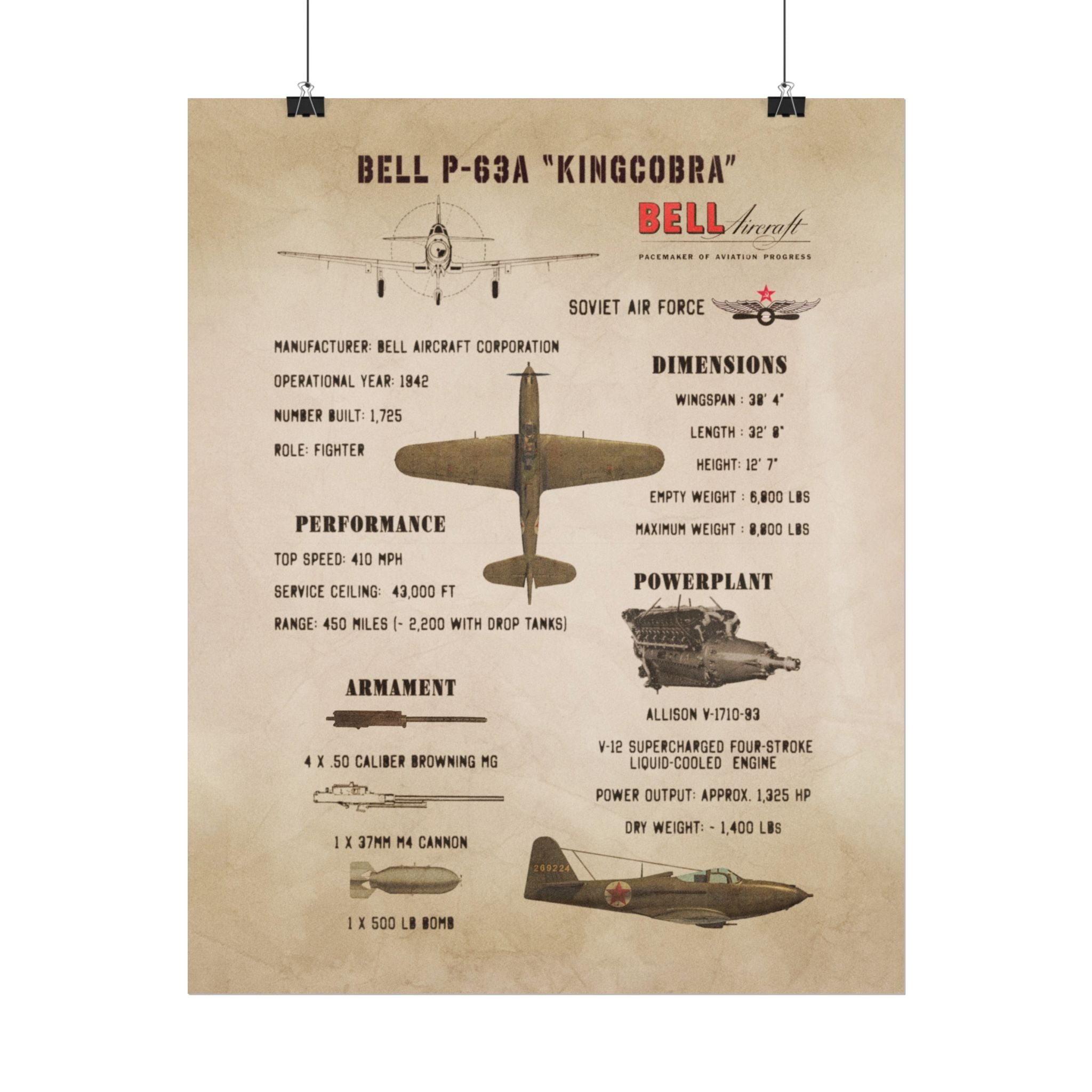 Vintage Glossy Poster | P-63A "Kingcobra" Specs