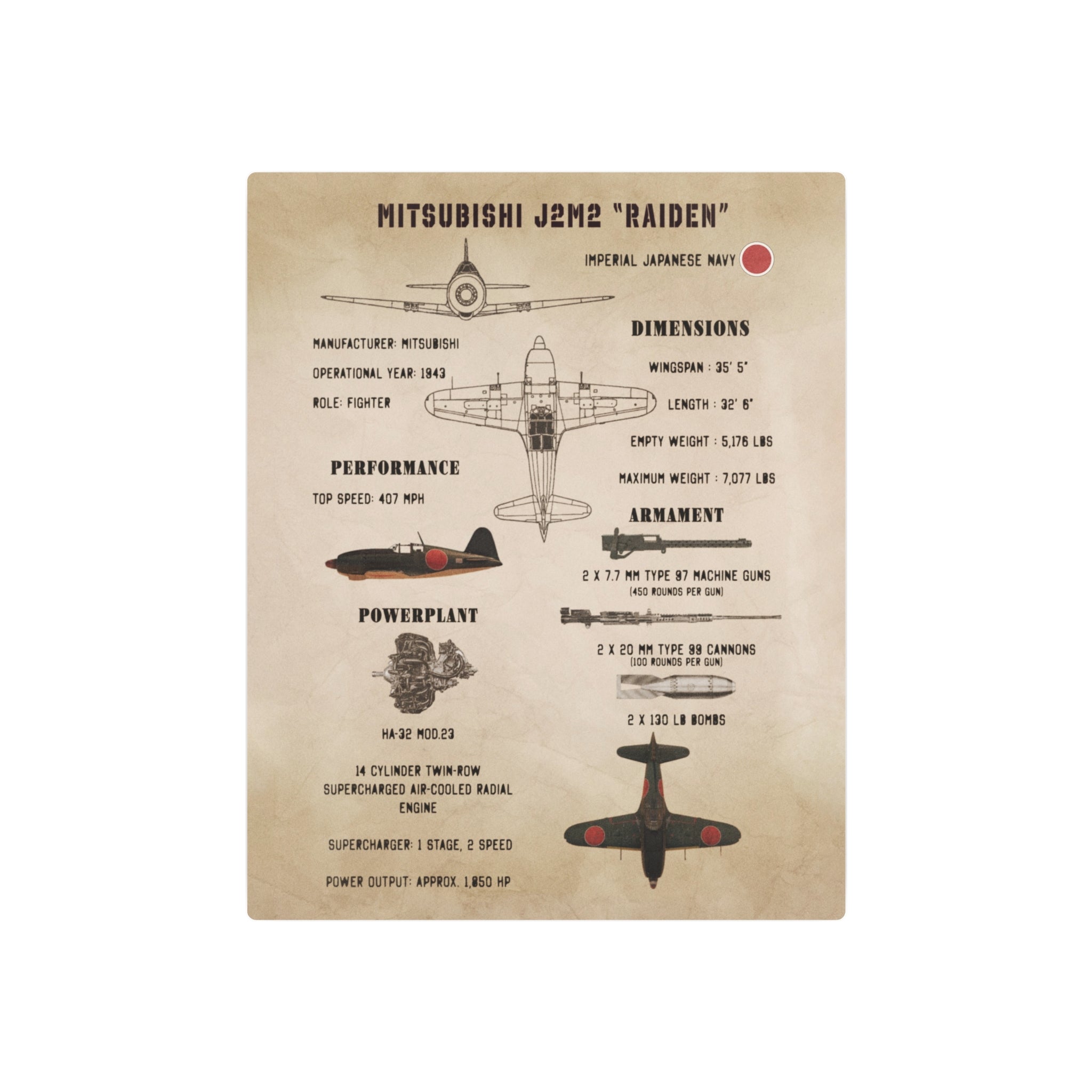 Metal Poster | J2M2 "Raiden" Specs