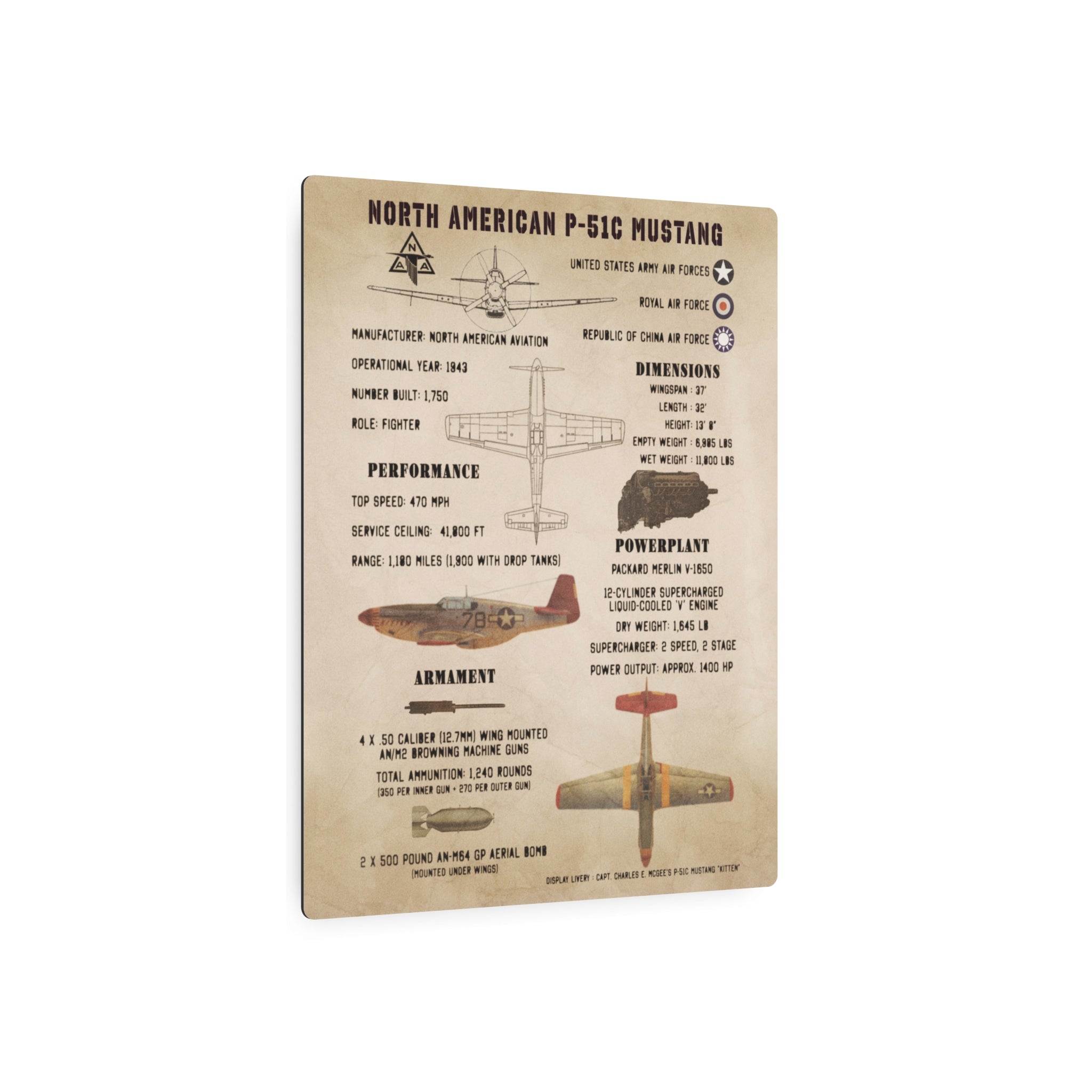 Metal Poster | P-51C Mustang Specs