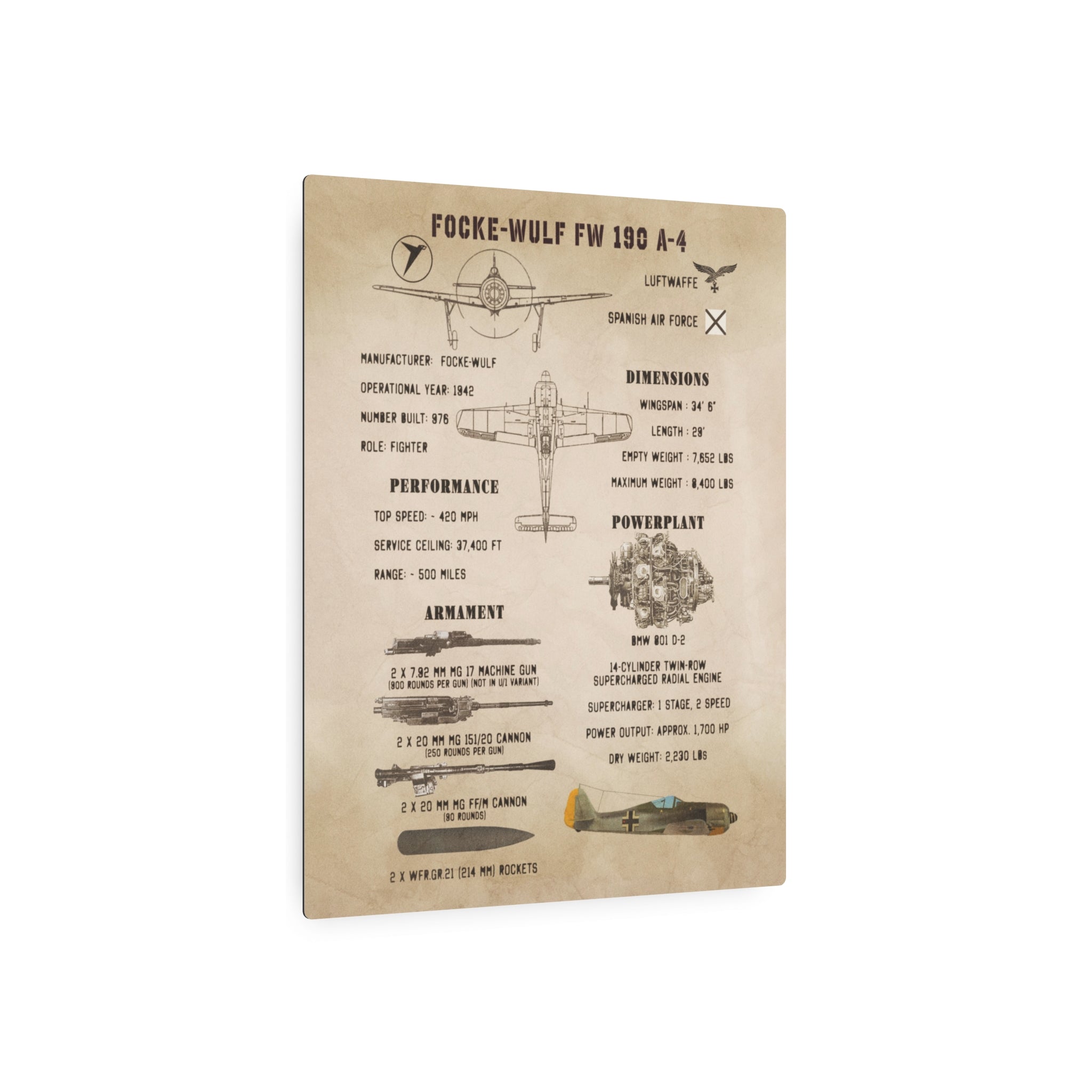 Metal Poster | Focke-Wulf Fw 190 A-4 Specs