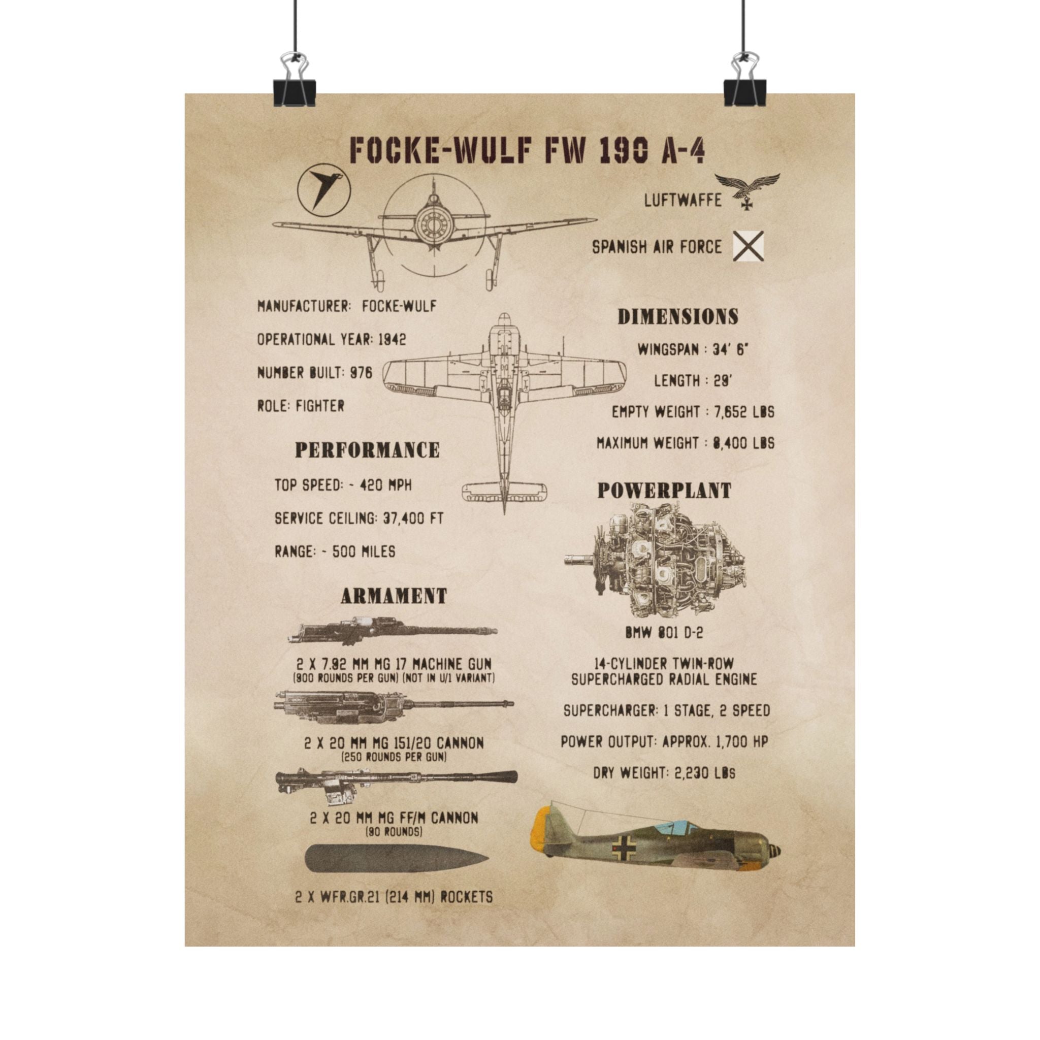 Matte Poster | Focke-Wulf Fw 190 A-4 Specs