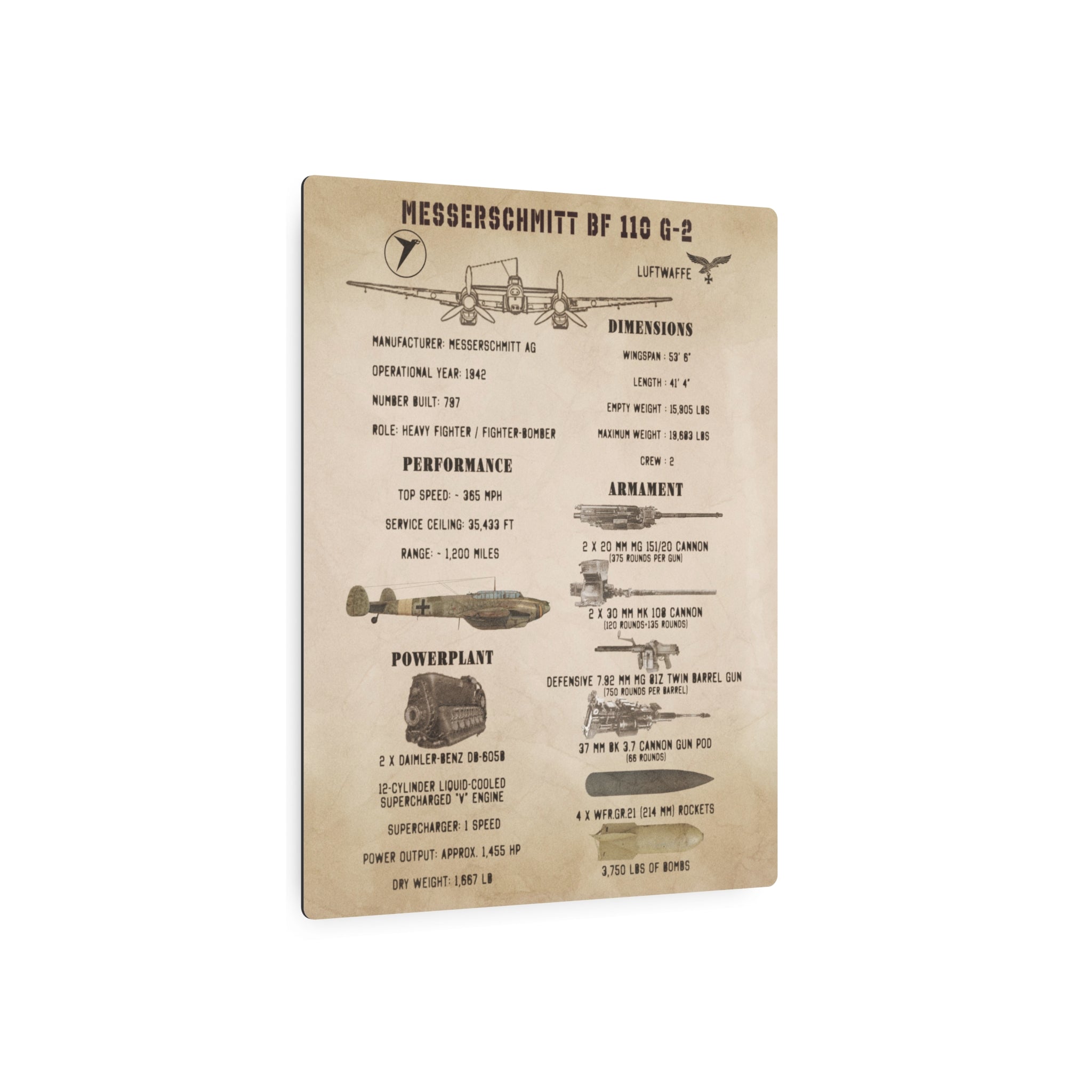 Metal Poster | Messerschmitt Bf 110 G-2 Specs